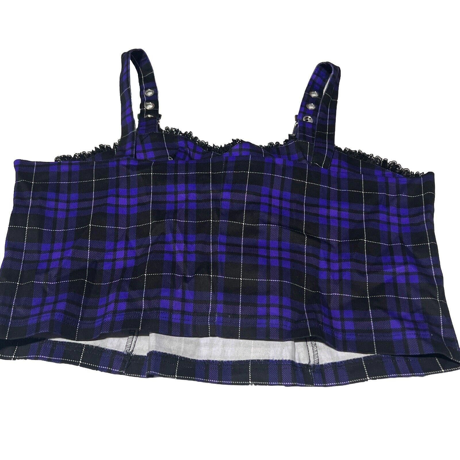 Designer XXL 2X Purple Plaid Punk Top Buckle Goth Dolls Kill Crop Top Size XXL / US 16-18 / IT 52-54 - 3 Thumbnail