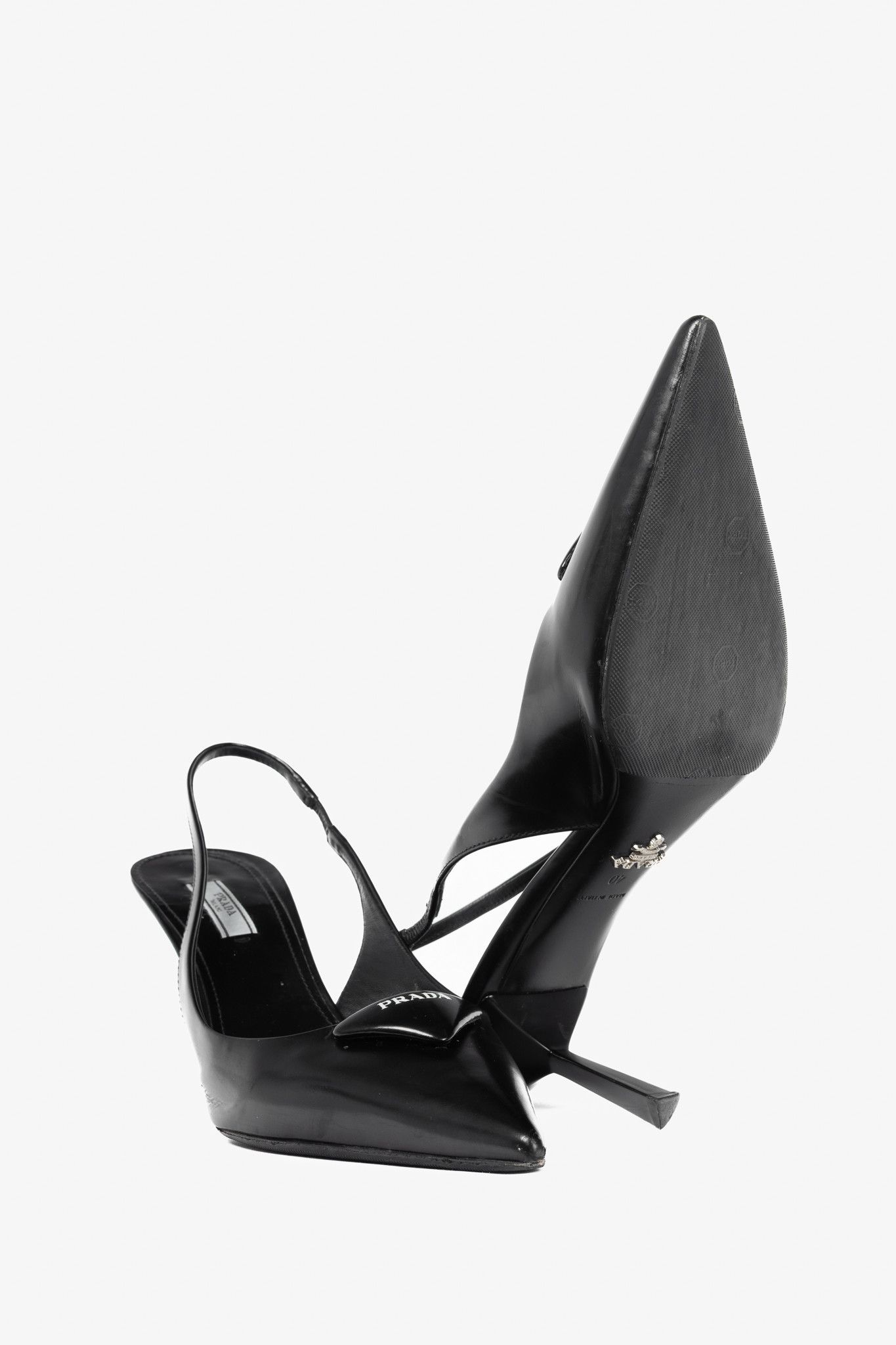 Prada Prada Black Leather Logo Pointed-Toe Slingback Heels Size US 9.5 / IT 39.5 - 4 Thumbnail