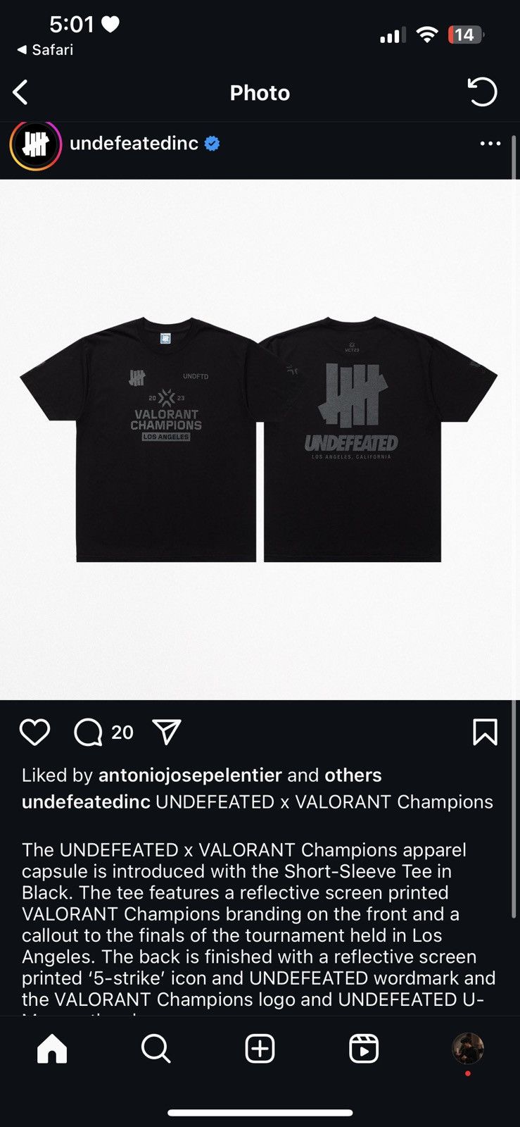 Undefeated Undefeated Valorant Champions 2023 Tee Size US L / EU 52-54 / 3 - 6 Thumbnail
