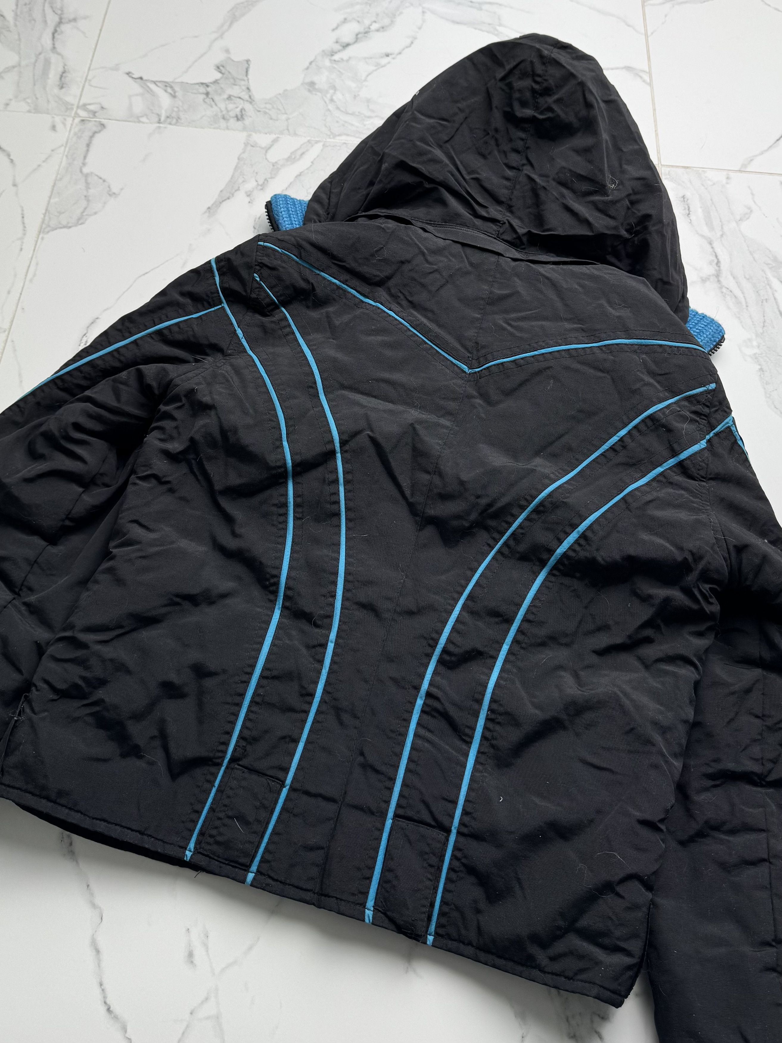 Vintage Black Blue Y2K Zip Jacket Women M Knit Trim Cropped Bomber Size M / US 6-8 / IT 42-44 - 11 Thumbnail