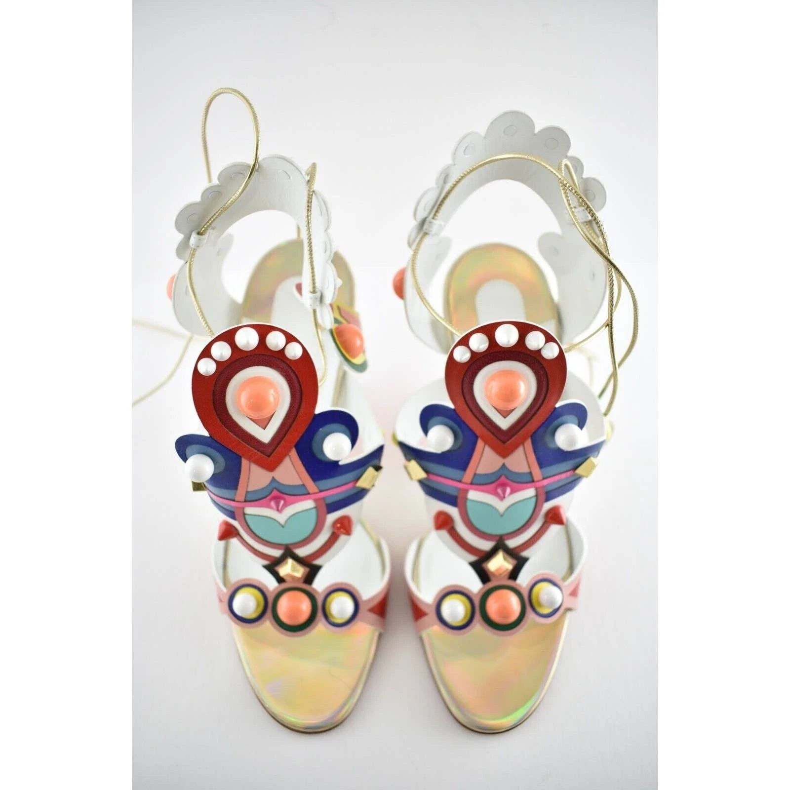 Christian Louboutin Papagaya Levita 100 Multicolor Lace Up Wedge Sandal Heel 37 Size US 7 / IT 37 - 7 Thumbnail