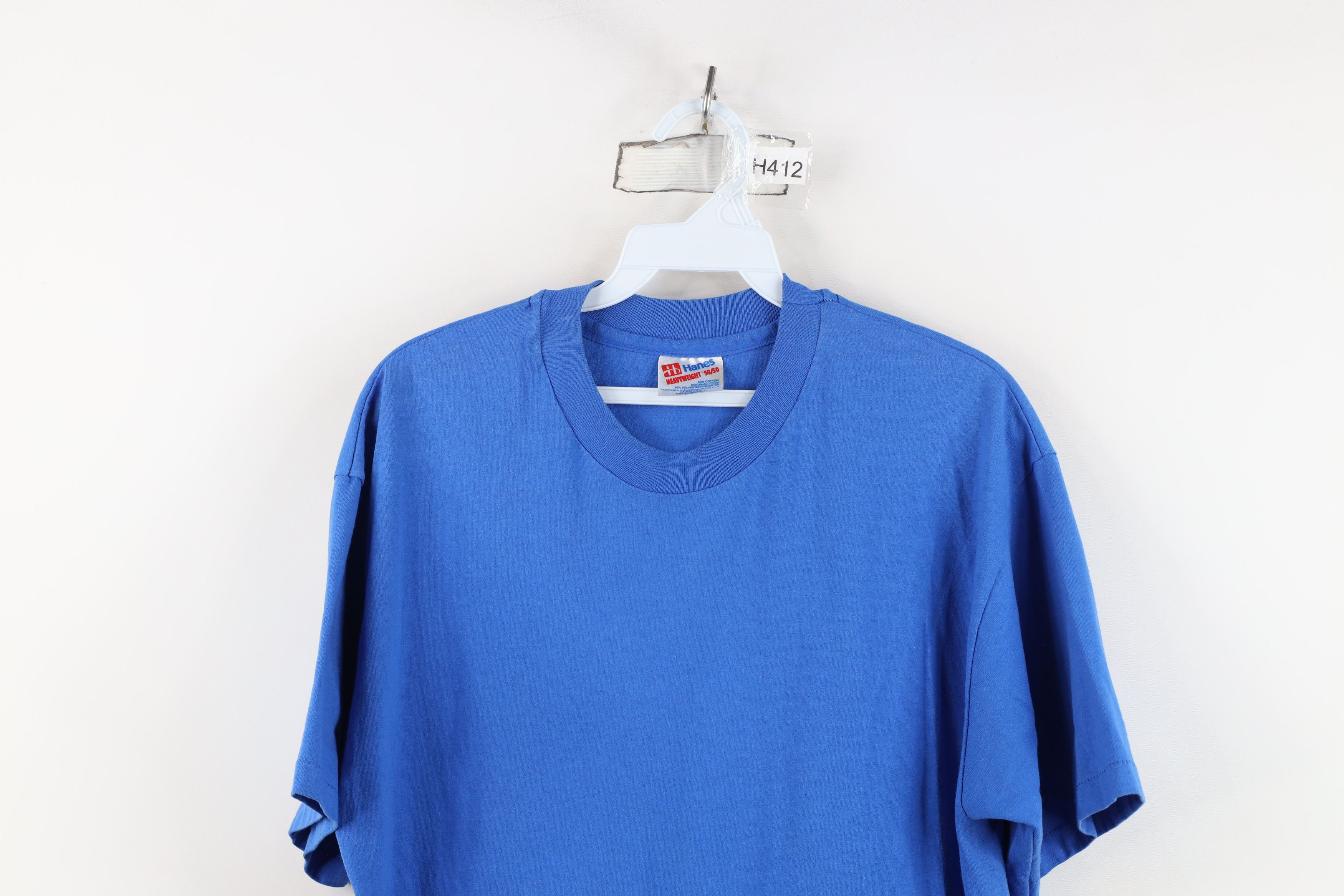 Hanes Vintage 90s Hanes Heavyweight Short Sleeve T-Shirt Blue USA Size US L / EU 52-54 / 3 - 2 Thumbnail