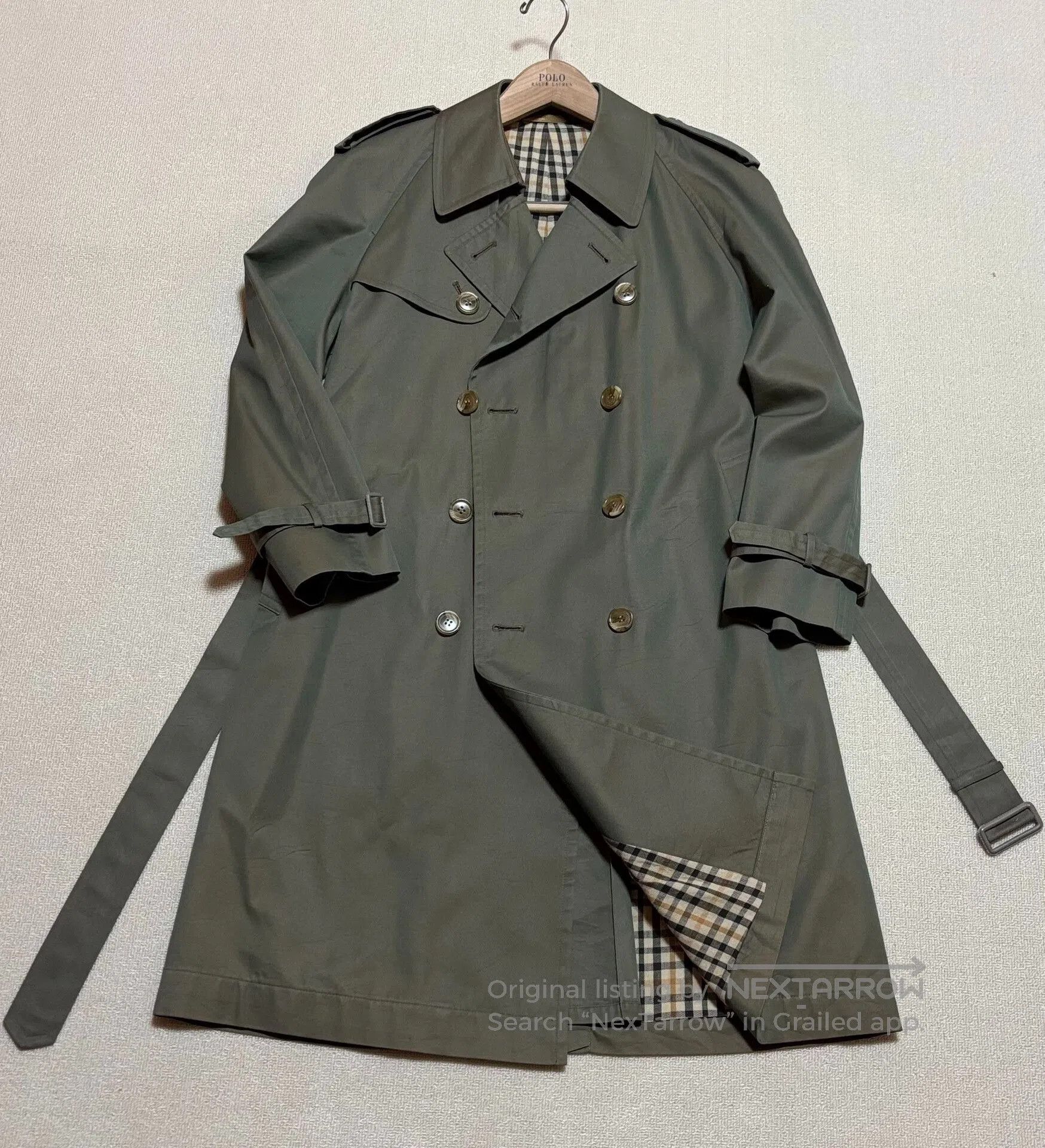 Japanese Brand Vintage Men's Dark Green Double-Breasted Trench Coat. Size US M / EU 48-50 / 2 - 1 Thumbnail