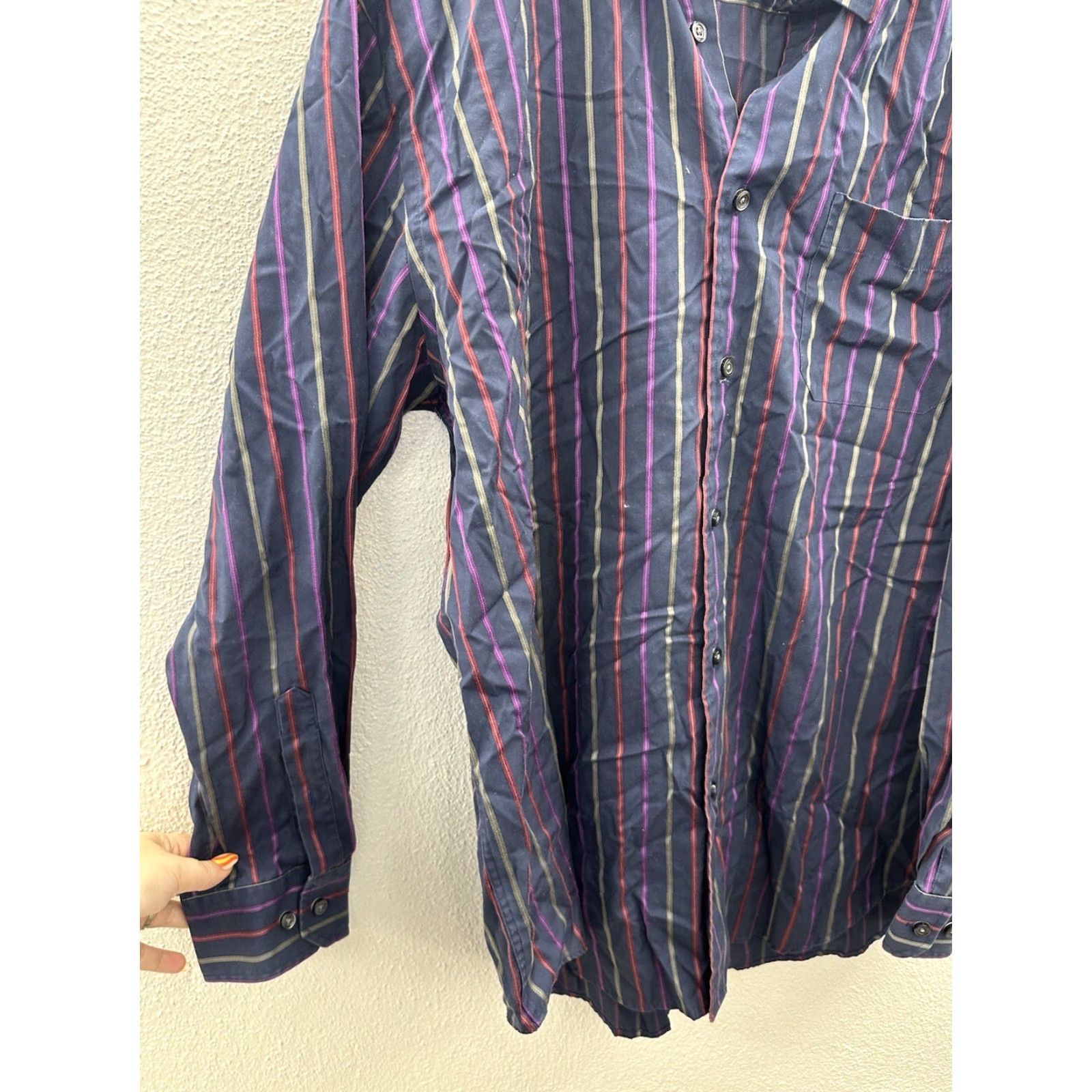 Vintage Kenneth Roberts Platinum Mens Shirt XL Blue Striped Long Sleeve Button-Up Cotton Size US XL / EU 56 / 4 - 4 Thumbnail