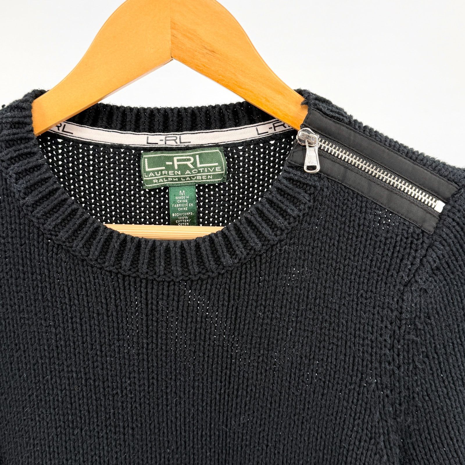 Ralph Lauren Black 100% Cotton Shoulder Zip Elbow Patch Sweater Size M / US 6-8 / IT 42-44 - 2 Thumbnail