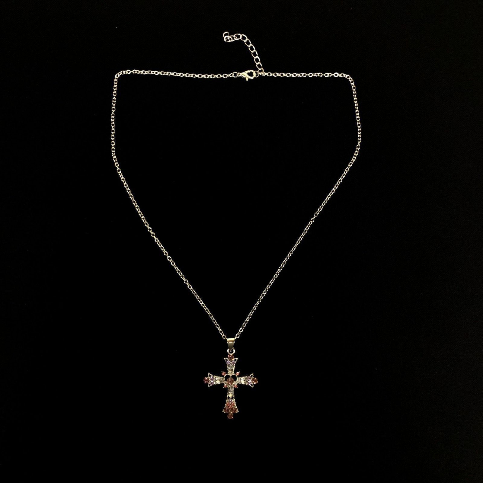 Jewelry Y2K Cross Necklace Punk Gothic Crystal Chain Size ONE SIZE - 4 Thumbnail