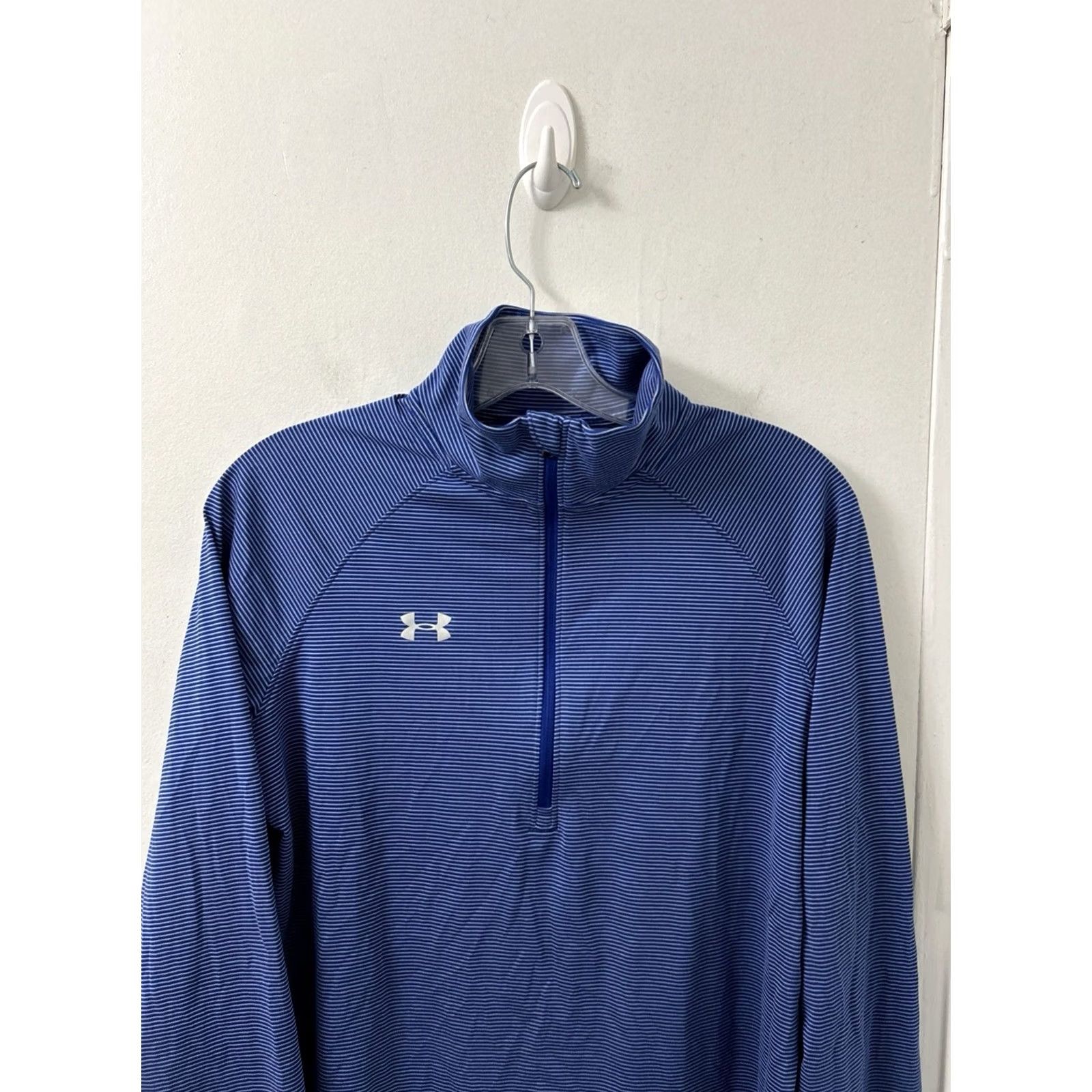 Under Armour Under Armour HeatGear 1/4 Zip Mens Medium Blue Striped Pullover Loose Fit L/S Size US M / EU 48-50 / 2 - 2 Thumbnail