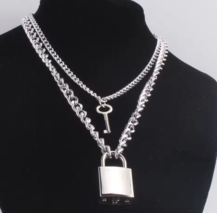 Jewelry Solid Stainless Steel Padlock Chunky Heavy Lock Key Necklace Size ONE SIZE - 1 Thumbnail