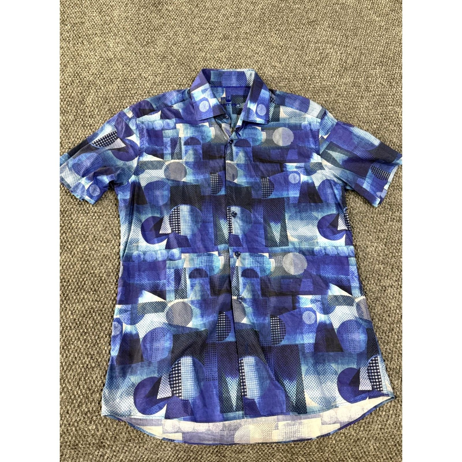 Vintage Bertigo Shirt Mens M Blue Abstract Geometric Short Sleeve Button Up Casual Size US M / EU 48-50 / 2 - 2 Thumbnail
