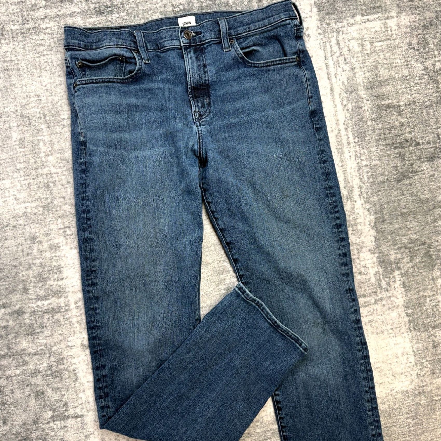 Edwin Edwin Jeans Mens Slim Straight Stretch Distressed Denim Blue 34x32 Regular 5-Pocket Denim Jeans Mens Size US 34 / EU 50 - 2 Thumbnail