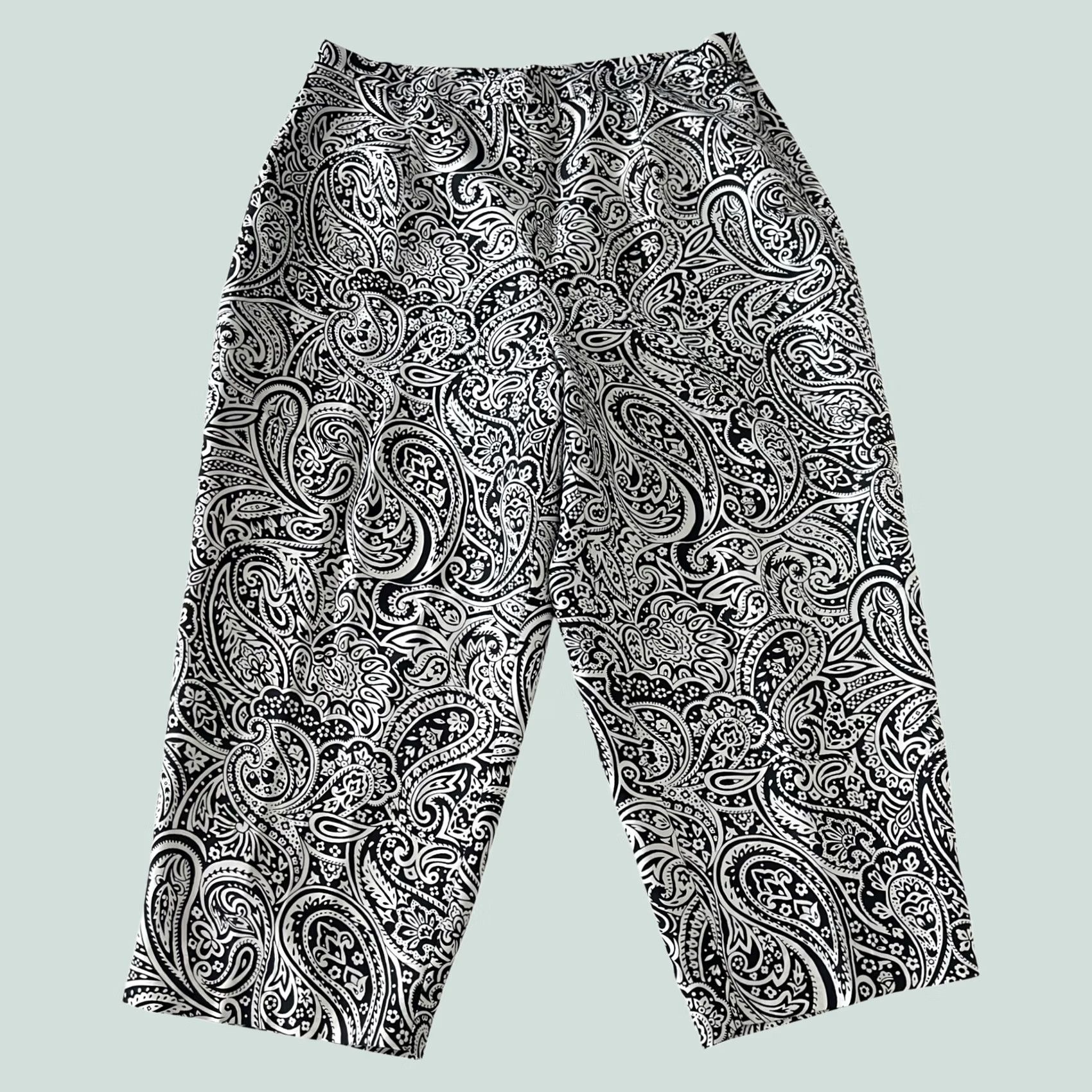 Vintage Hillary & Hanson Women’s Silk Pants Black White Paisley Print Lined Sz 16 Pants Womens Silk Paisley Print Plus Size 16 Black Womens Size 38" / US 16 / IT 52 - 1 Thumbnail