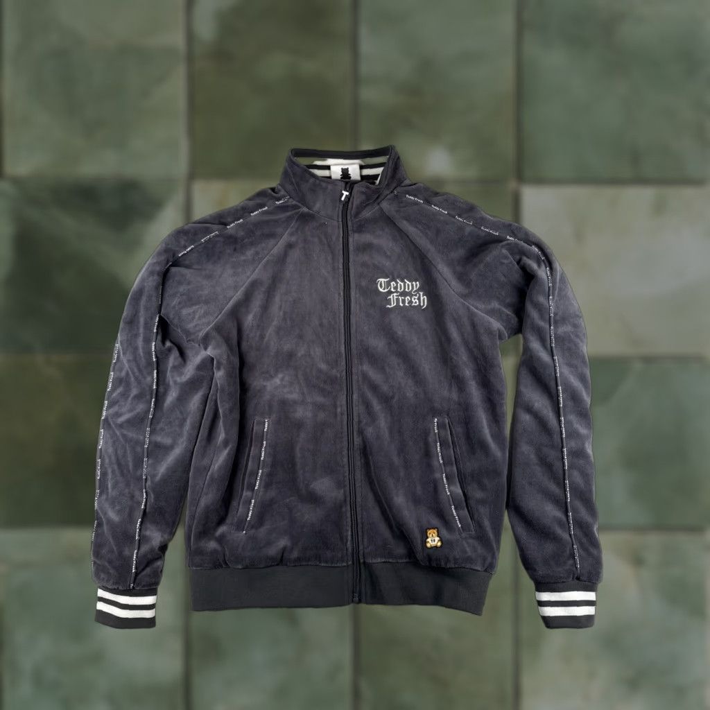 VINTAGE Teddy Fresh Track Jacket Unisex XS Velour Full Zip Gray
