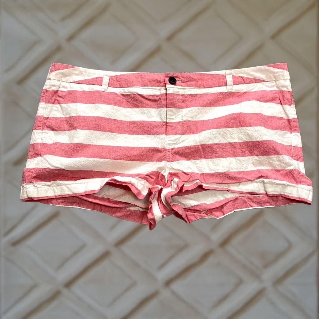 Merona Merona Chino Shorts Womens 18 Pink Striped Bermuda Cotton Pockets 3" Inseam Size 27" / US 4 / IT 40 - 1 Thumbnail
