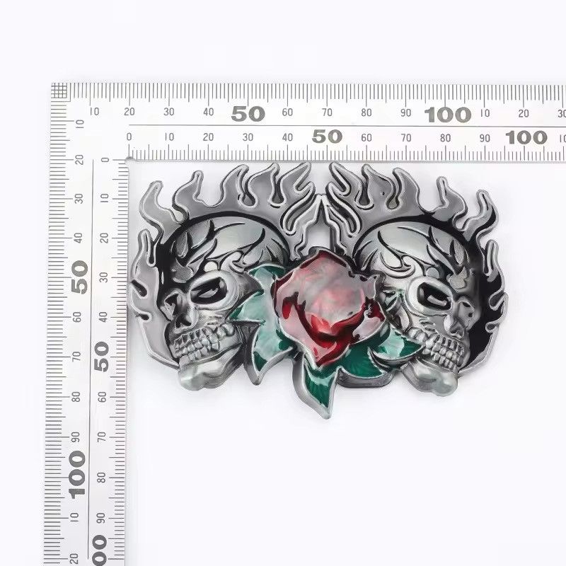 Japanese Brand × Vintage Flame Skull Rose Flower Pattern Buckle Fashion Belt Size ONE SIZE - 4 Thumbnail
