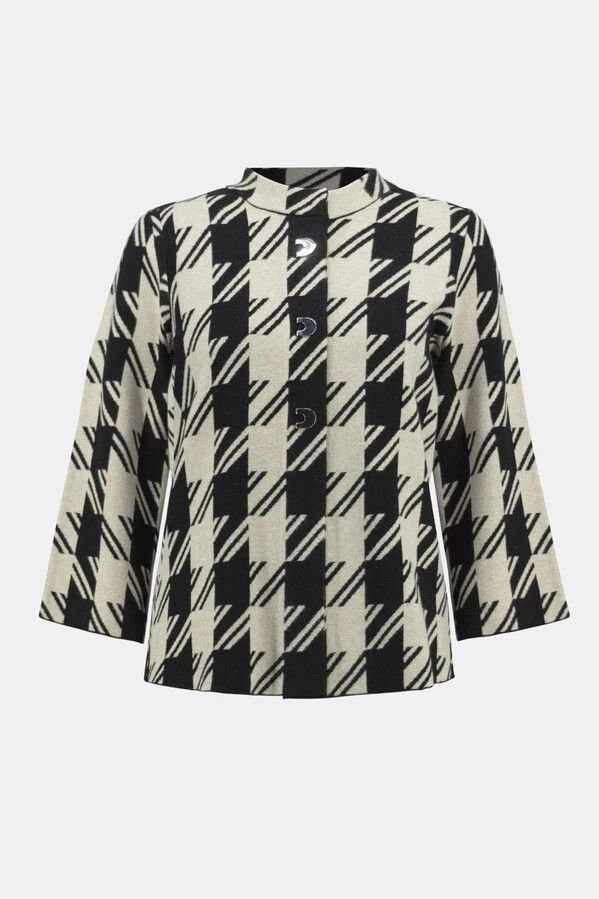 Joseph Ribkoff Cardigan Black & Sand Houndstooth Motif Jacket Size S NEW Size S / US 4 / IT 40 - 7 Thumbnail