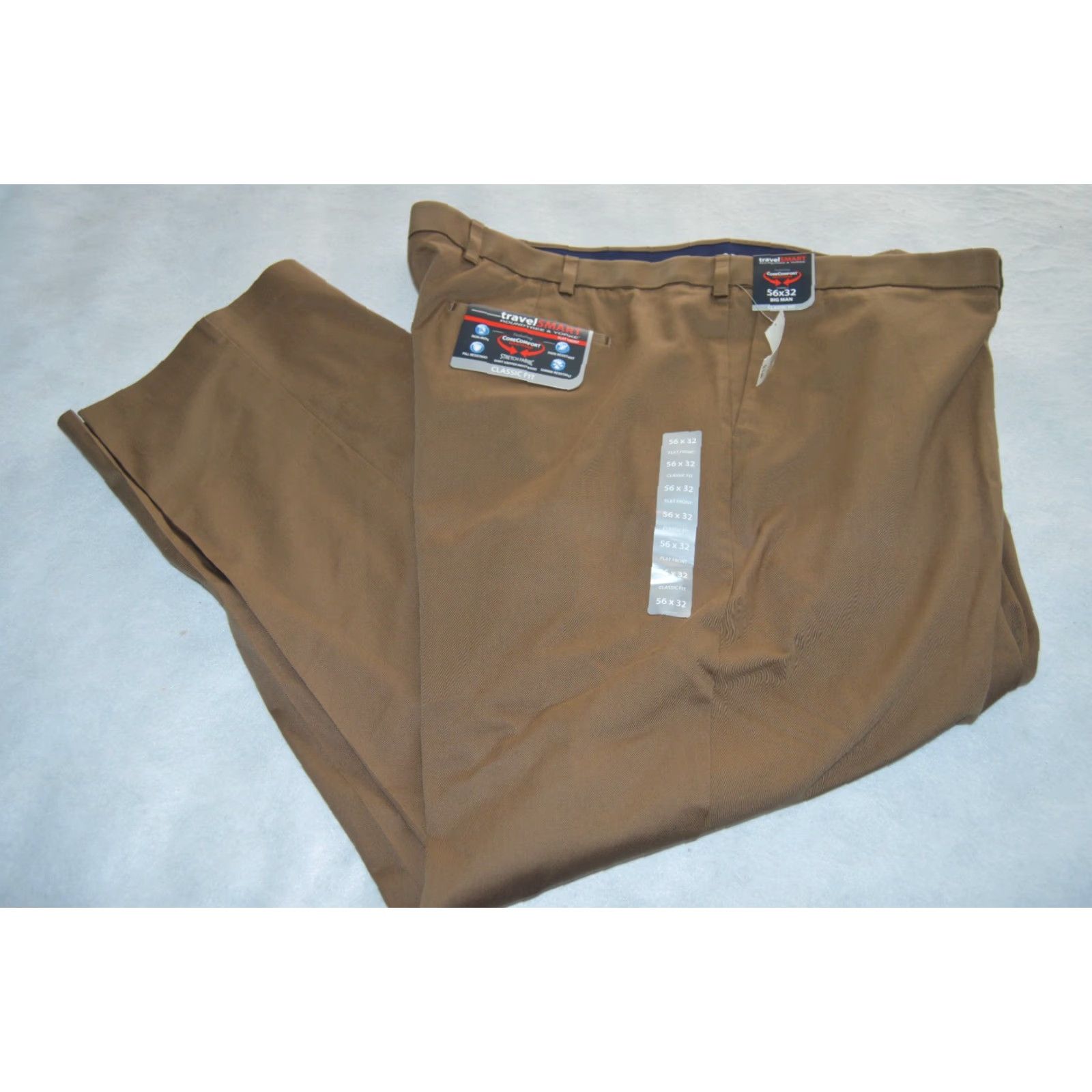 Roundtree & Yorke Mens ROUNDTREE & YORKE Travel Smart Classic Fit Flat Front Brown Pants 56x32 NWT Size US 40 / EU 56 - 2 Thumbnail