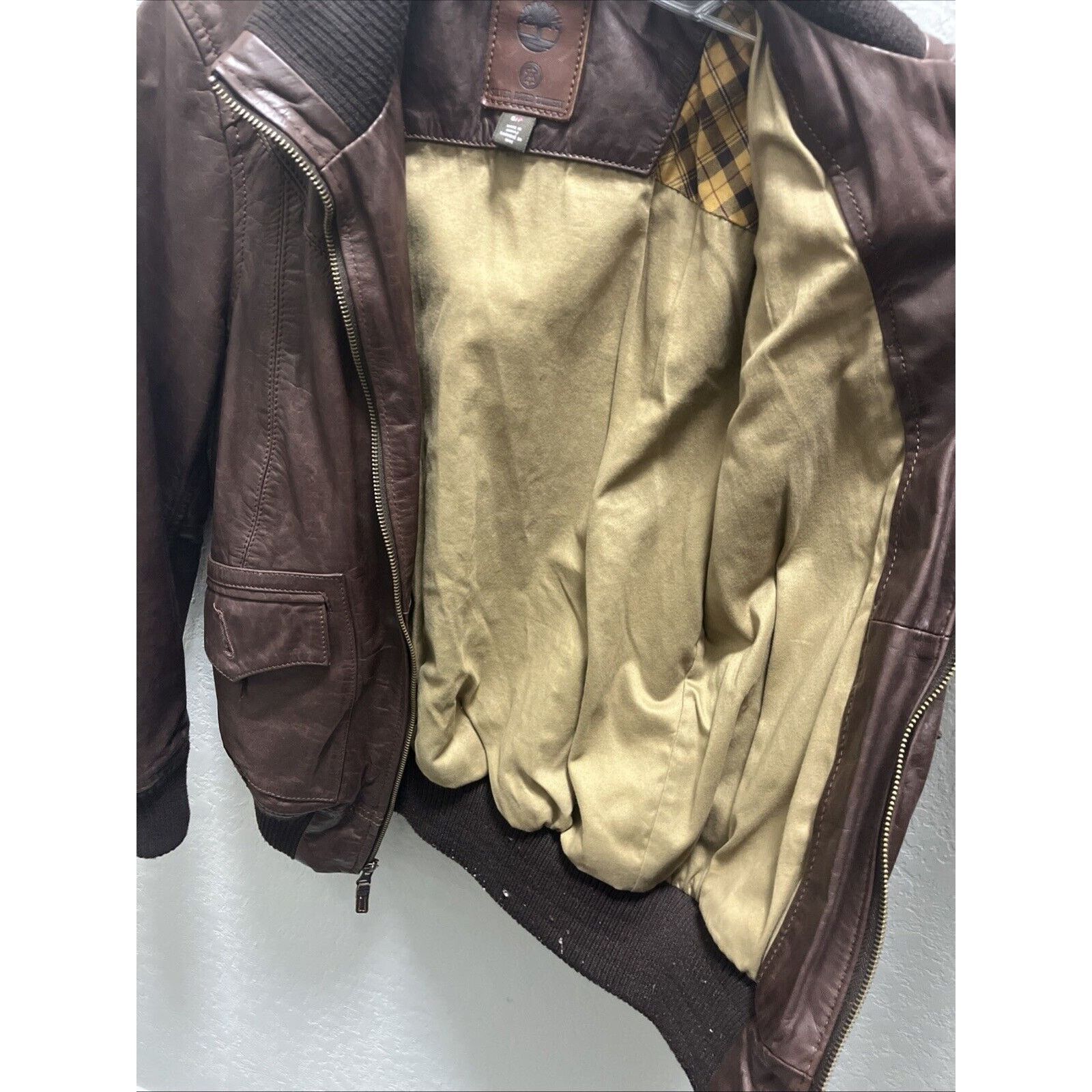Timberland Timberland Men’s Small Leather Bomber Jacket Brown Ribbed Size US S / EU 44-46 / 1 - 10 Thumbnail