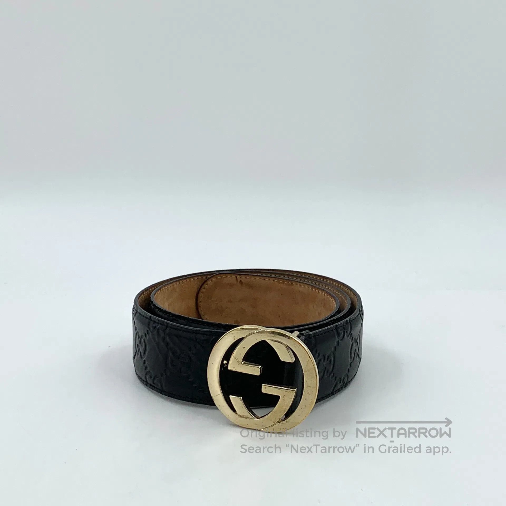 Gucci Guicci Black Logo Embossed Double G Buckle Leather Belt| Size ONE SIZE - 1 Thumbnail