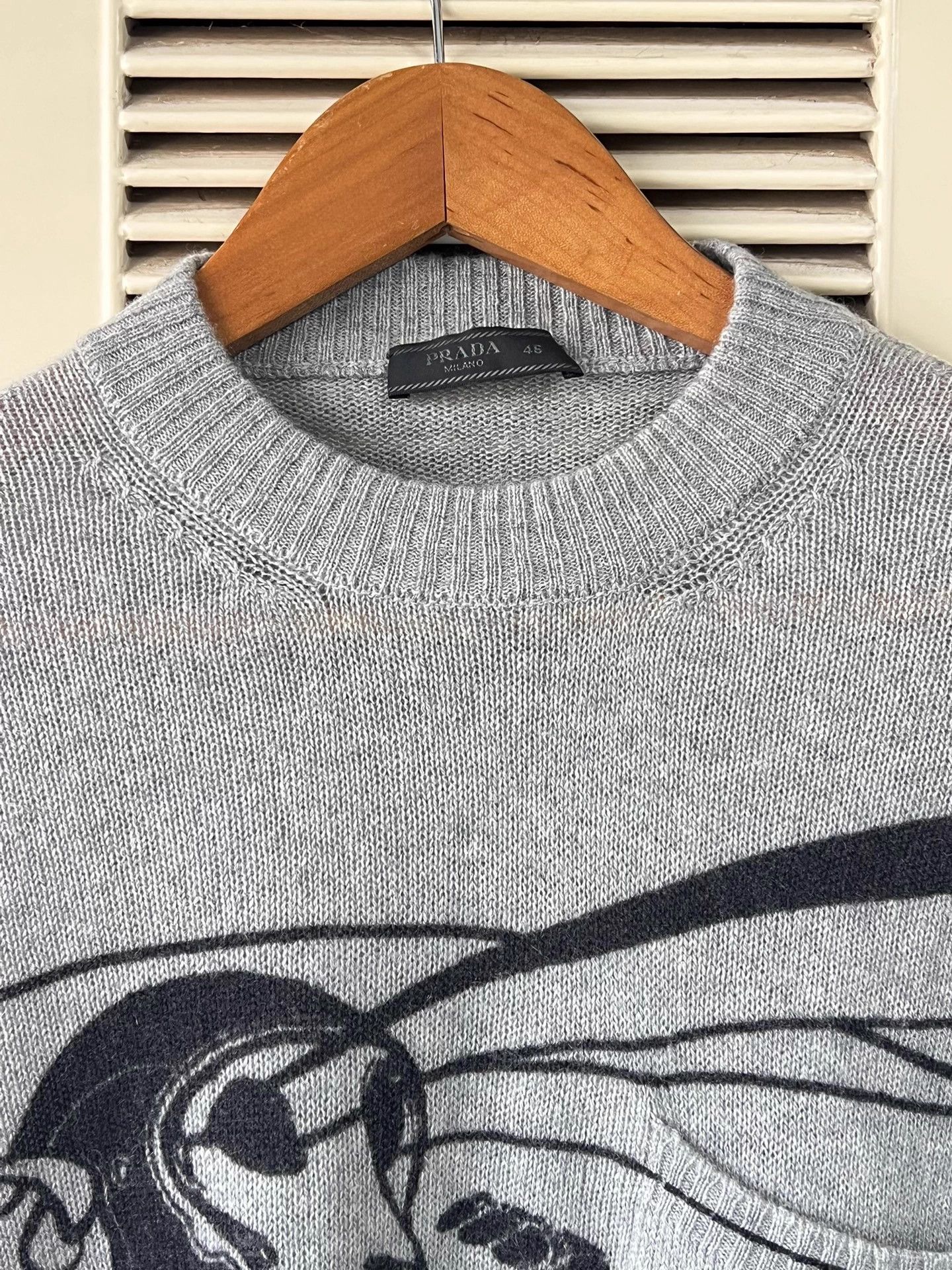 Prada Prada Men's Gray Tech Monkey Print Oversized Knit 46 IT Size US S / EU 44-46 / 1 - 3 Thumbnail