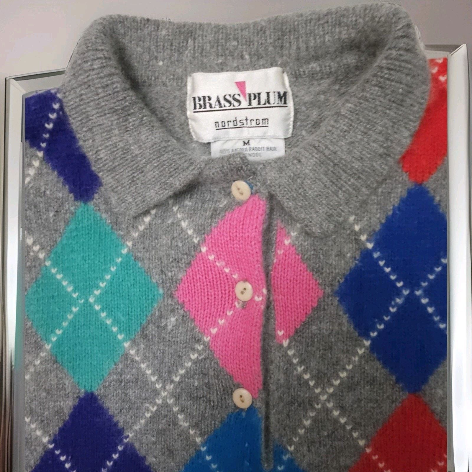 Other Brass Plum 40 % Argyle Wool VTG 80s Pastel Core Shetland M Size M / US 6-8 / IT 42-44 - 4 Thumbnail