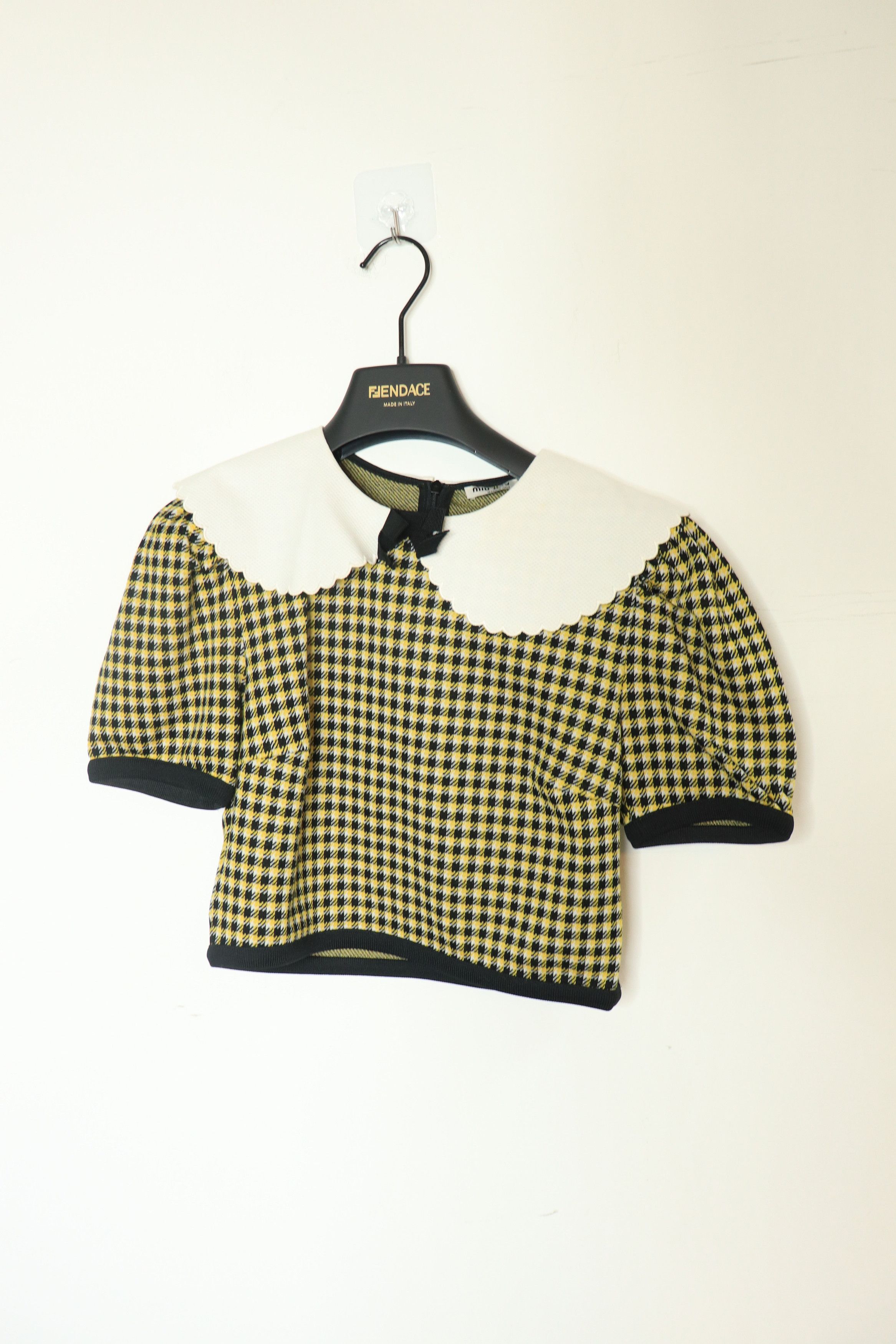 Miu Miu Yellow babydoll collar houndstooth crop top - M Size M / US 6-8 / IT 42-44 - 1 Thumbnail