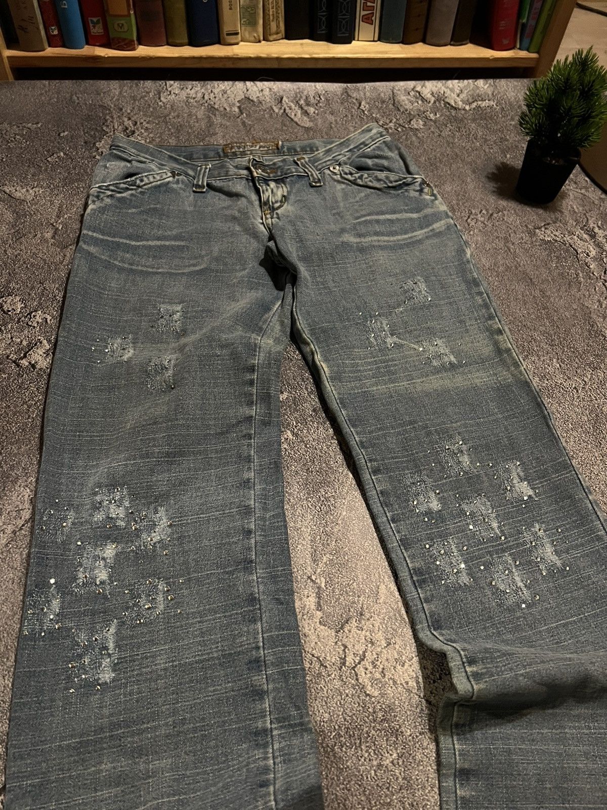 Japanese Brand CRAZY Glamour Swag Flared Jeans Light With Glliter Y2K 90s Size US 32 / EU 48 - 4 Thumbnail