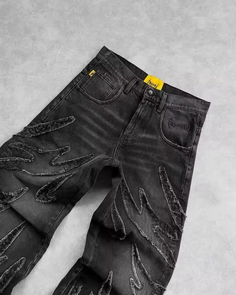 Designer × Japanese Brand × Vintage Retro Raw Edge Embroidery Baggy Jeans Size US 32 / EU 48 - 3 Thumbnail