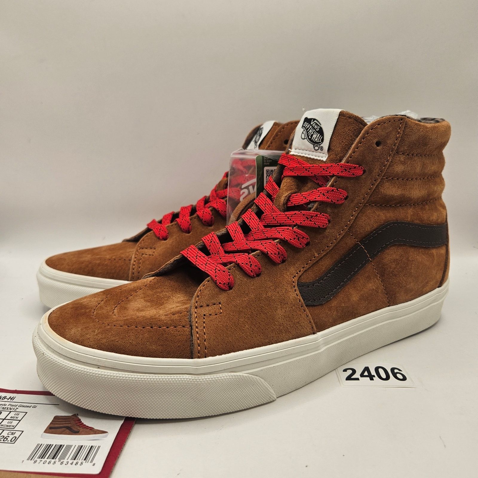 Vans VANS MEN'S 8 SK8 HI PIG SUEDE PLAID GLAZED GINGER BROWN NWOB Size US 8 / EU 41 - 1 Thumbnail
