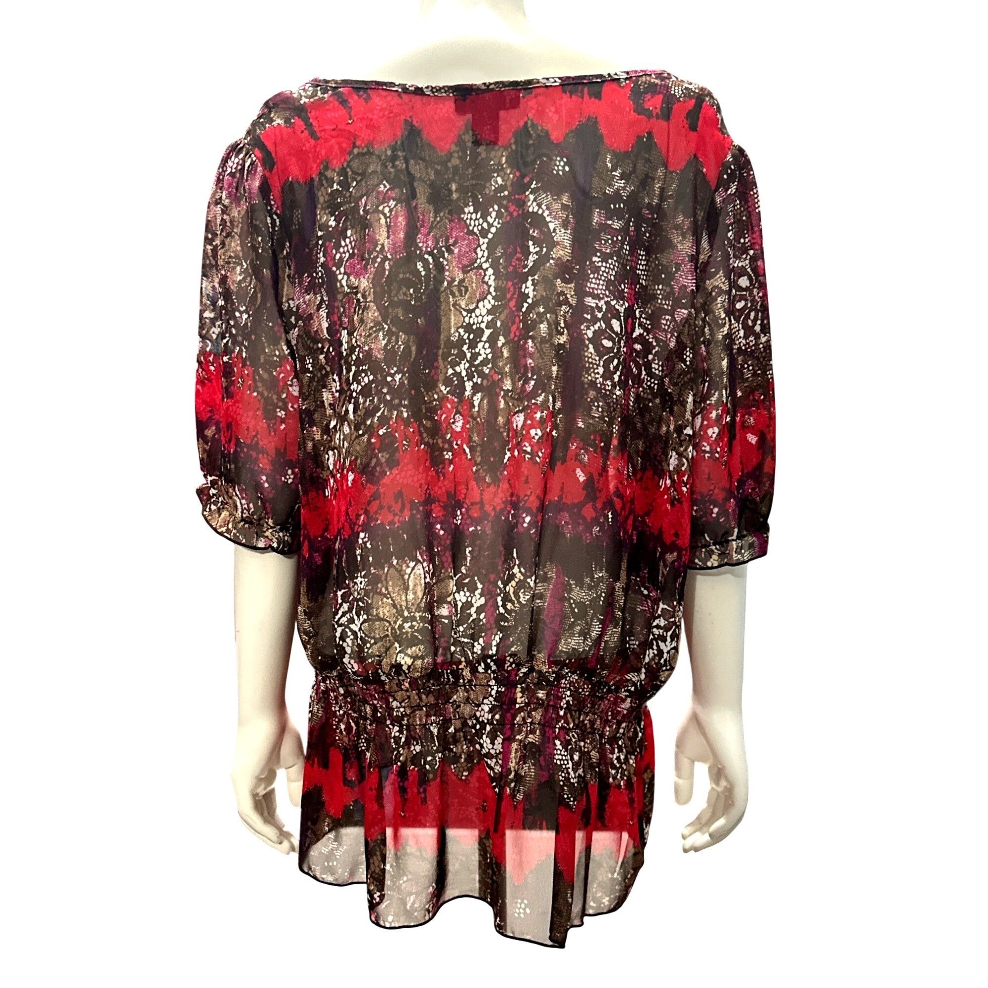 Other AGB XL Sheer Lace Tunic Red Black Snake Tie Neck Blouse Roma Size XL / US 12-14 / IT 48-50 - 6 Thumbnail