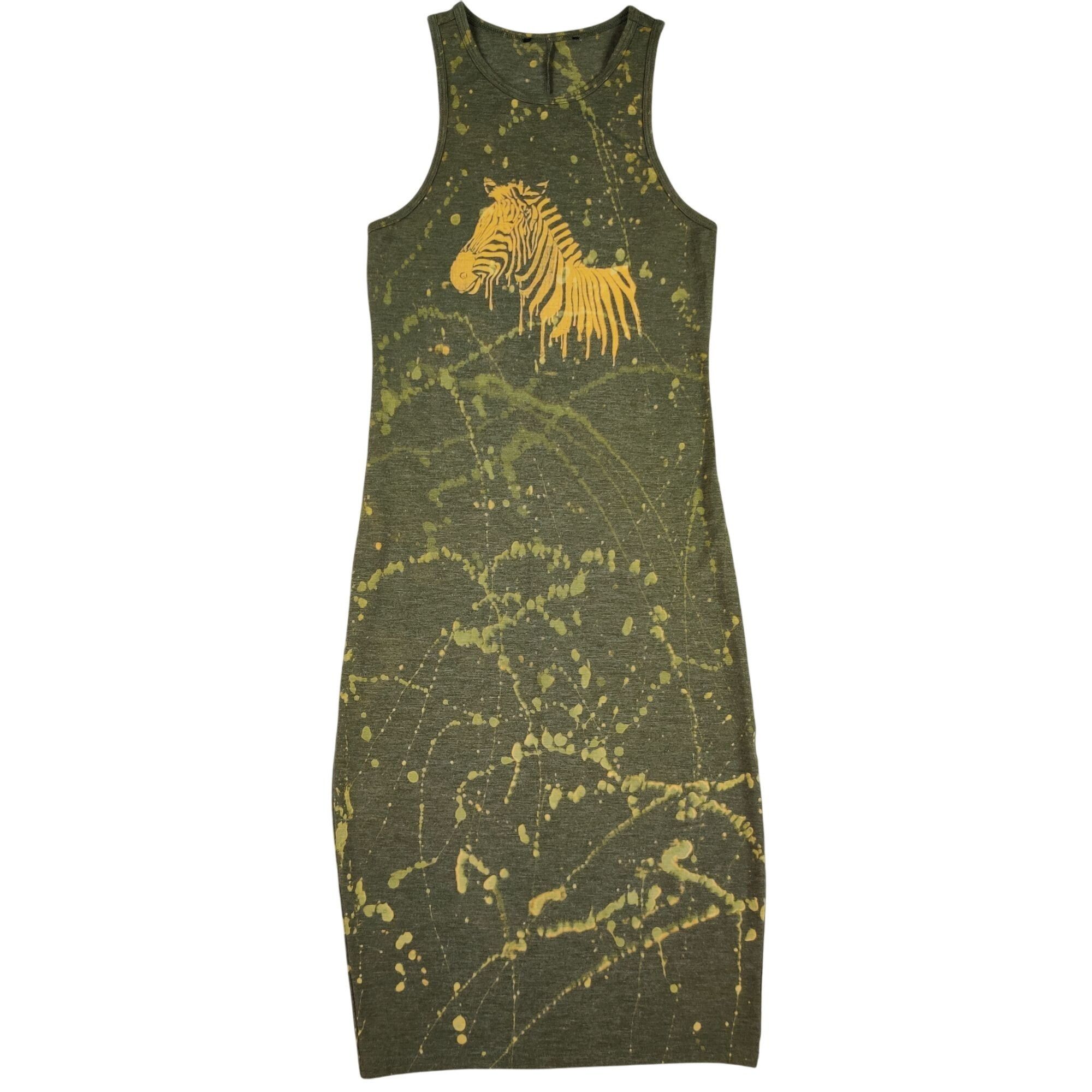 Handmade One of a Kind Zebra Dress Bleach Painted Reverse Dyed Bodyco Size XS / US 0-2 / IT 36-38 - 2 Thumbnail