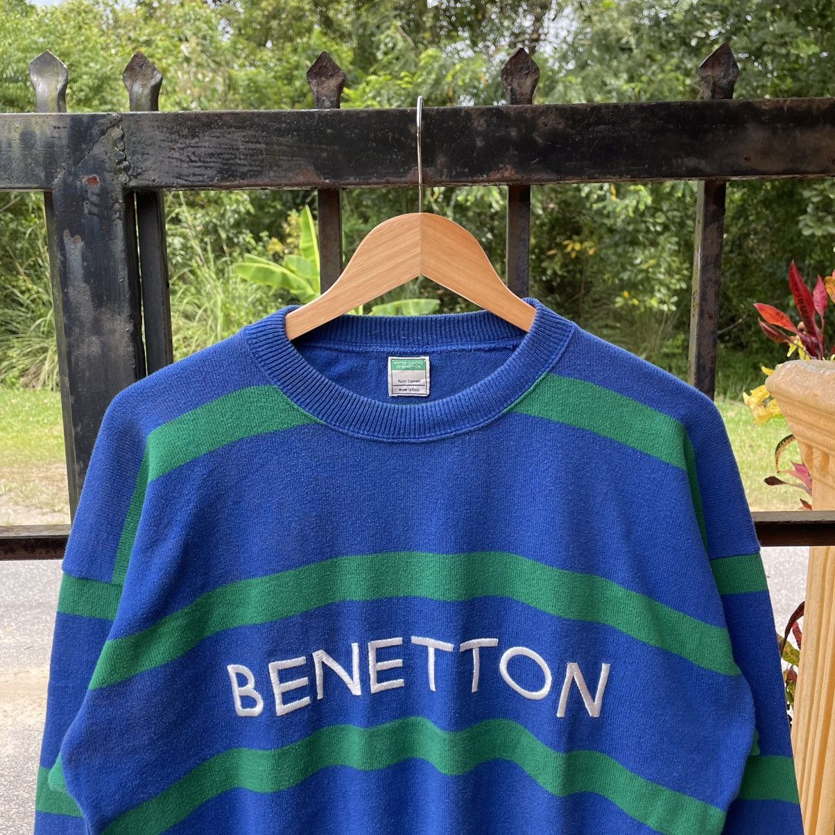 Benetton 🔥Vintage Benetton Embroidered Spellout Striped Sweatshirts Size US M / EU 48-50 / 2 - 4 Thumbnail