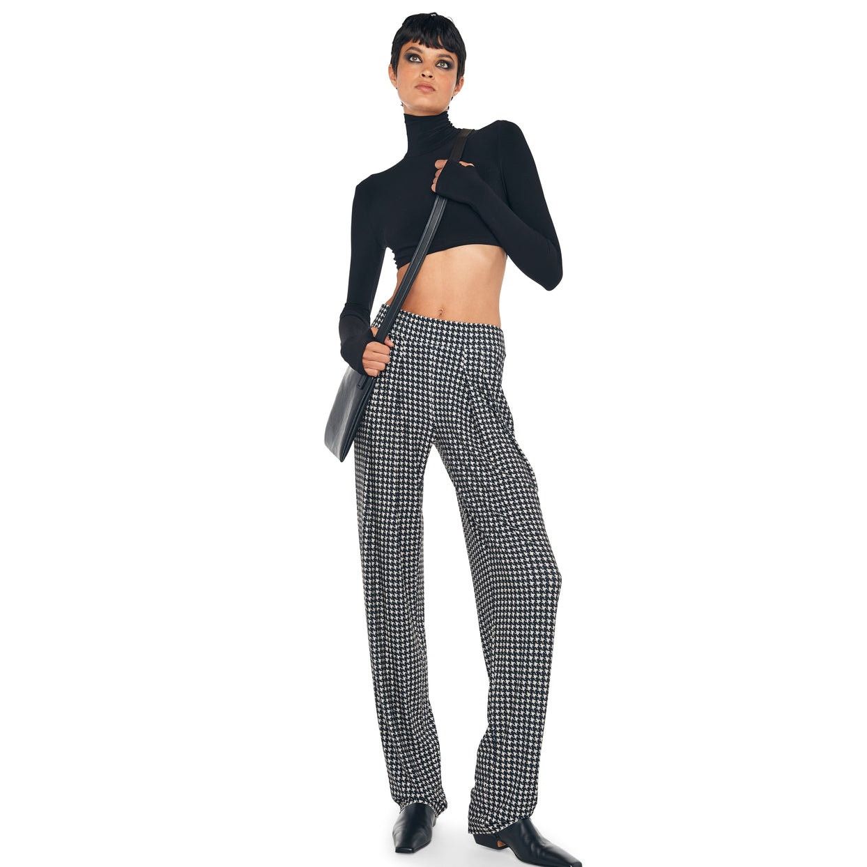 Free People × Norma Kamali New Low-Rise Pleated Houndstooth Trousers $200 XS Black Size 26" / US 2 / IT 38 - 5 Thumbnail