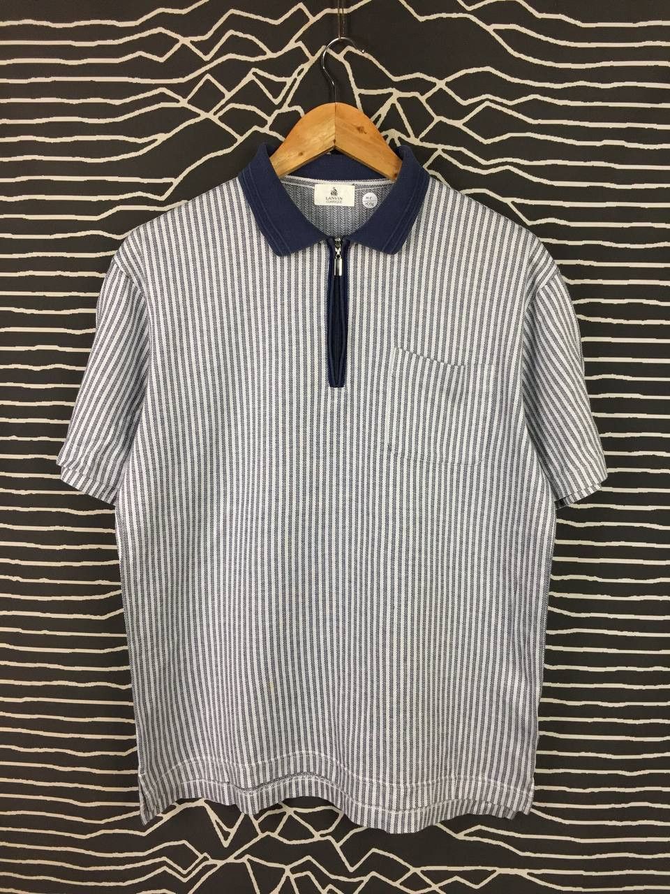 Lanvin Vtg Lanvin Classique Striped Quarter-Zip Polo Shirt Size US M / EU 48-50 / 2 - 1 Thumbnail