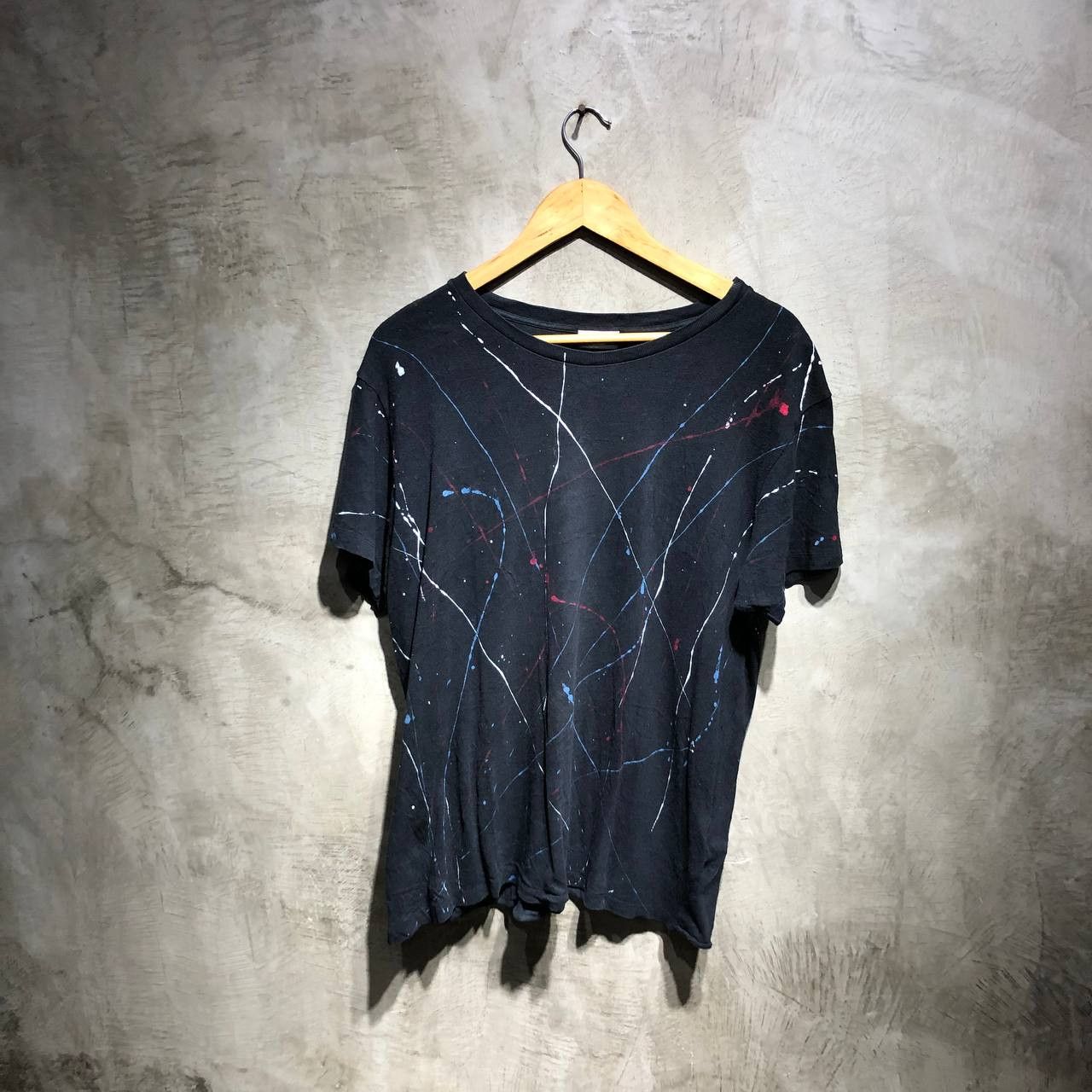 image of Saint Laurent Paris 2018 Paint Splatter Tee in Black, Men's (Size Large)