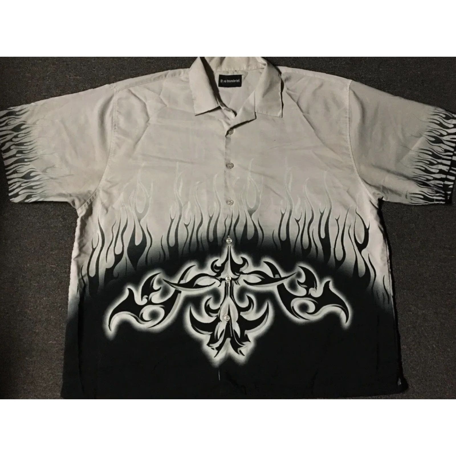 Vintage VINTAGE All Over Print Shirt XXXL Flame Button Down Shirt Men 3XL Gray 80s 90s Grunge Punk Skate Surf Harley Motorcycle USA USA Size US XXL / EU 58 / 5 - 2 Thumbnail