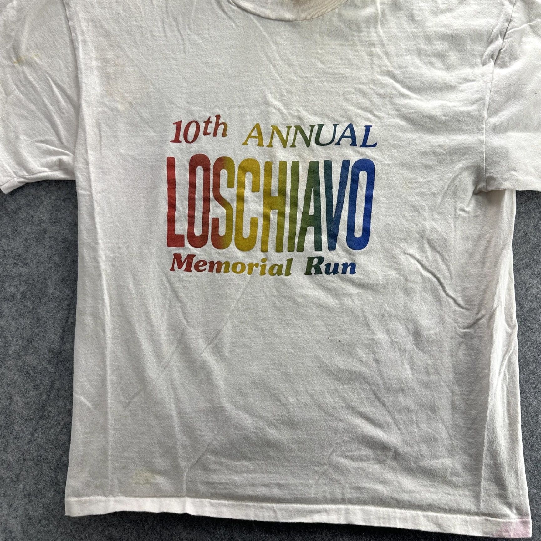 Hanes VINTAGE Hanes Beefy-T Loschiavo Memorial Run Shirt Mens Large White 90s Rainbow Graphic 10th Annual Tee Size US L / EU 52-54 / 3 - 3 Thumbnail
