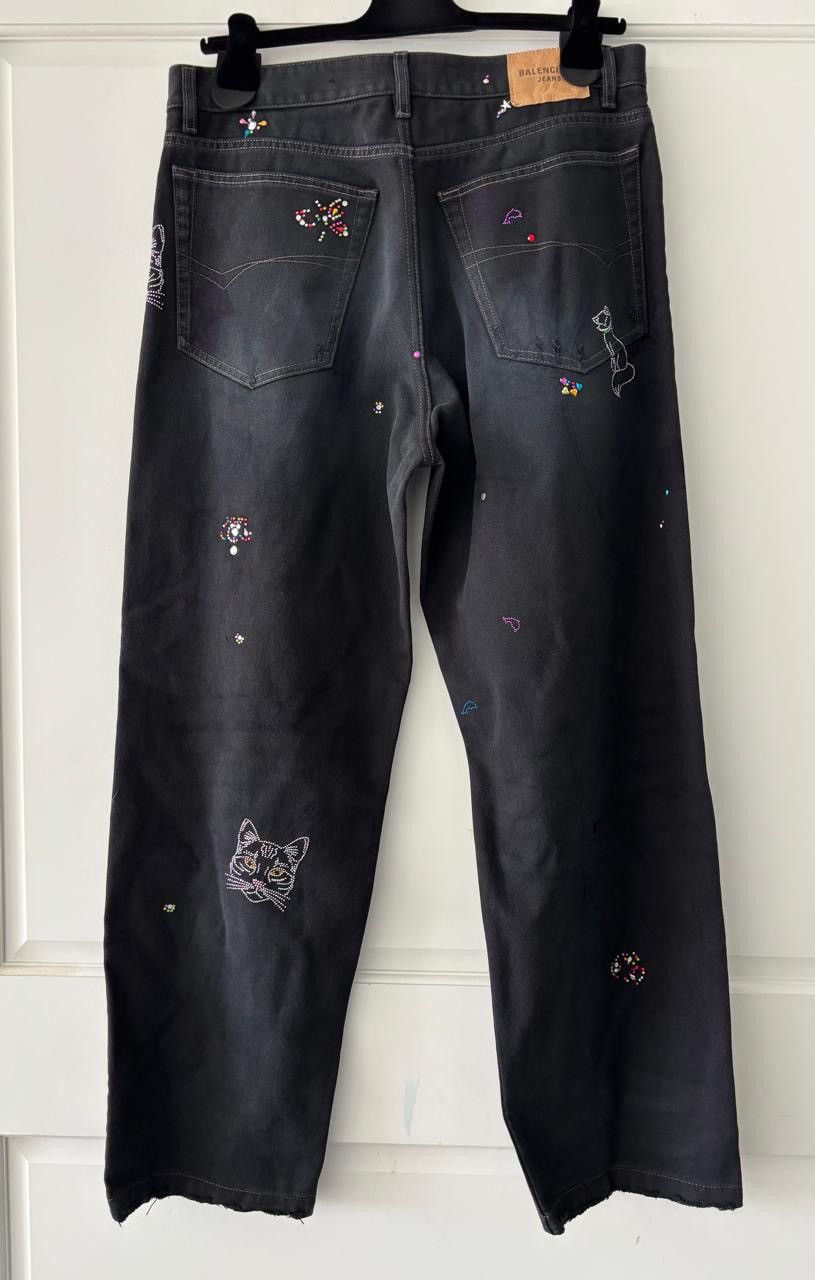 Balenciaga Rhinestone Scribble Baggy Denim Jeans Size US 34 / EU 50 - 2 Thumbnail
