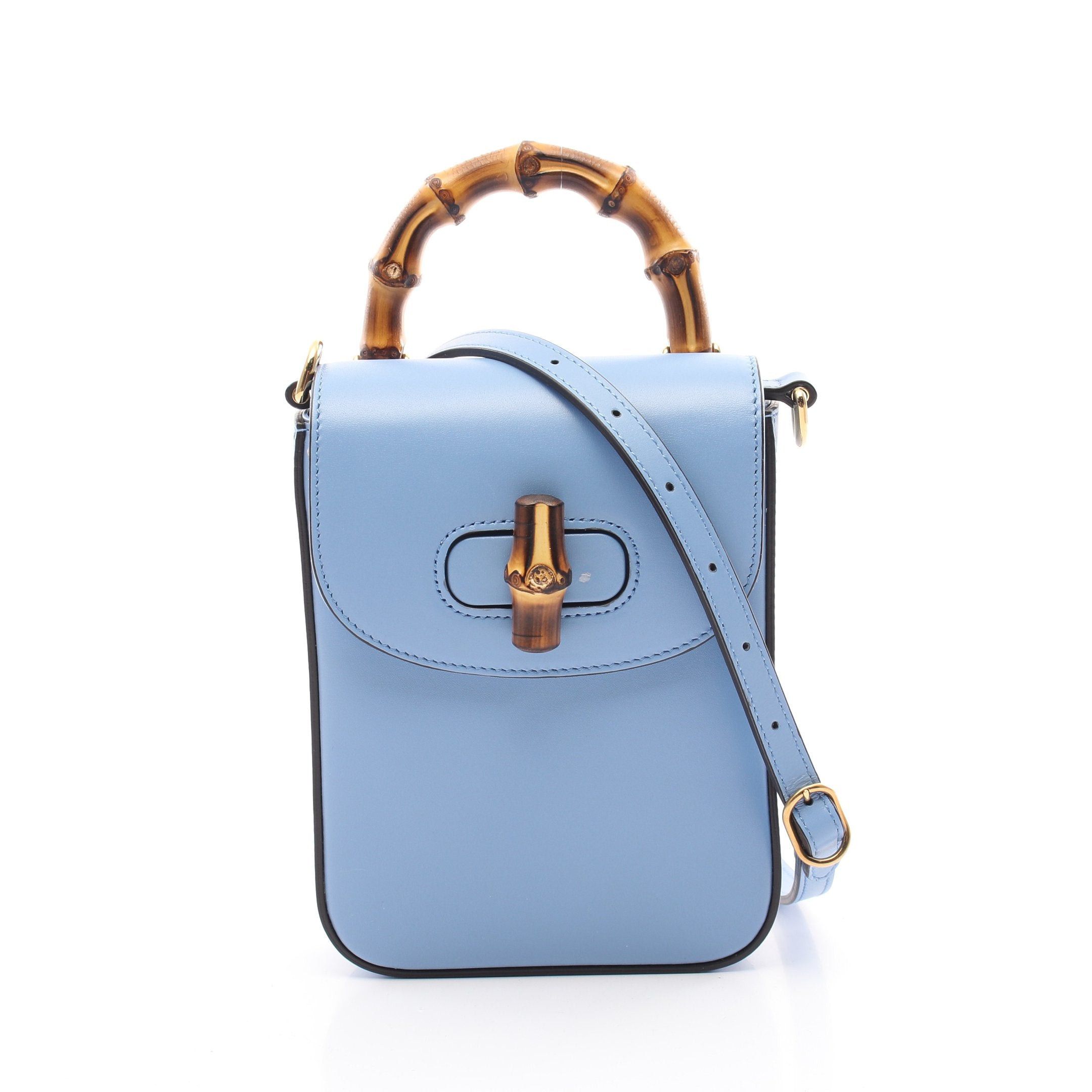 Gucci Gucci Bamboo Handbag Leather Light Blue 3Way Size ONE SIZE - 1 Thumbnail