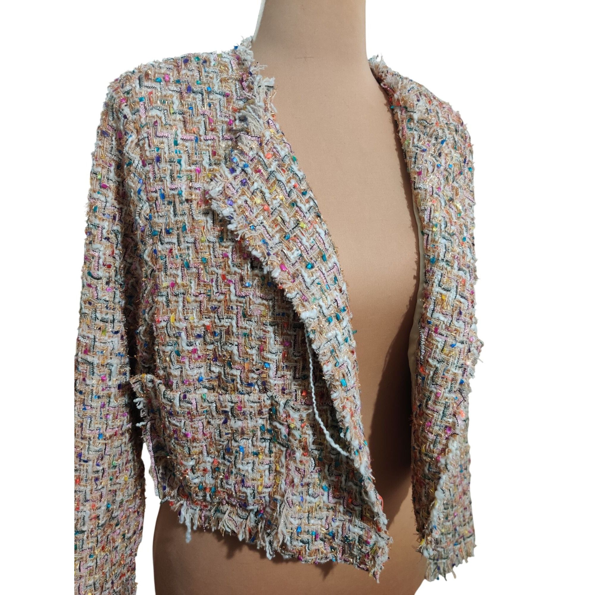 Fashion Nova Fashion Nova 1XL Womens Cropped Tweed Jacket Multicolor Text Size XL / US 12-14 / IT 48-50 - 10 Thumbnail