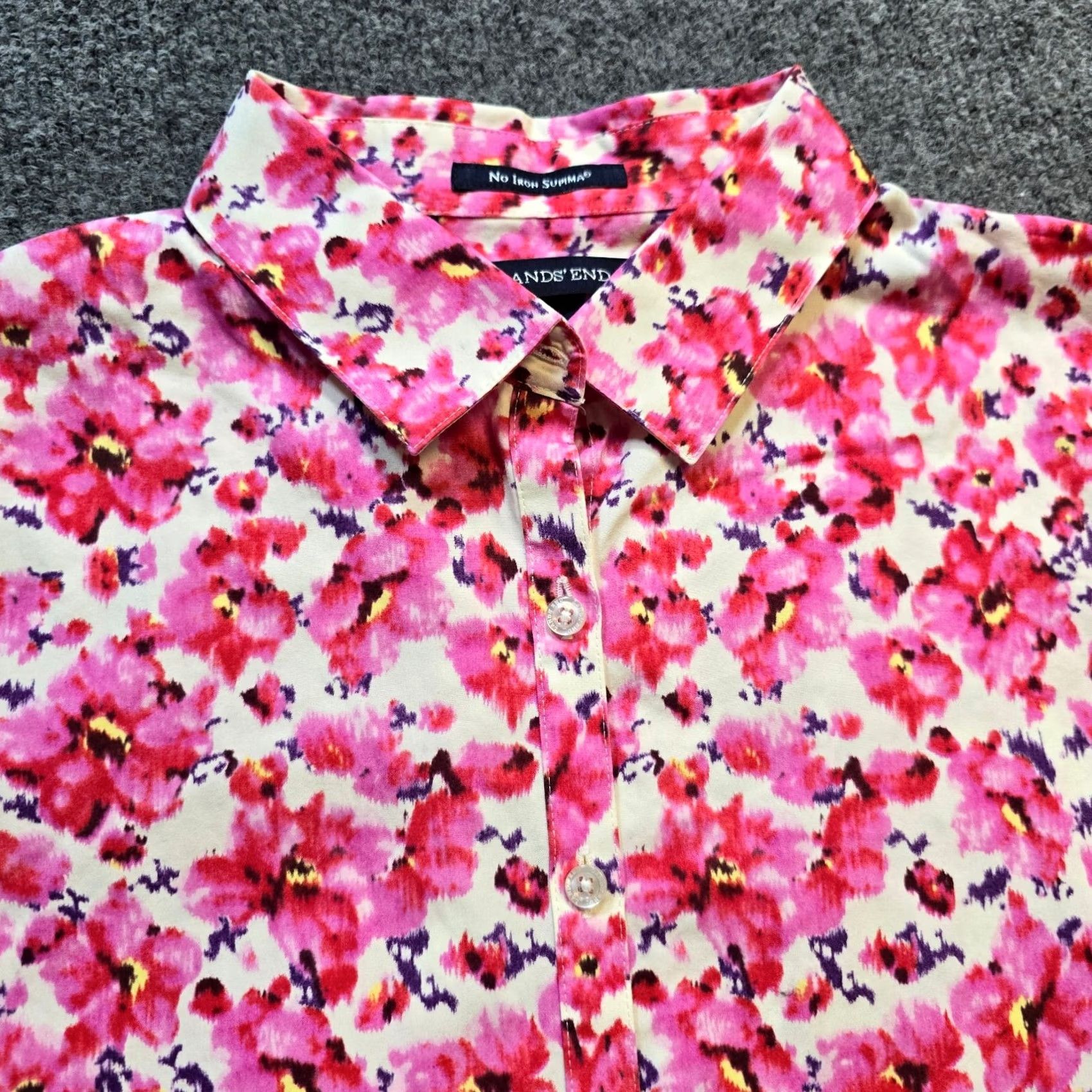 Lands' End Lands' End Top Shirt Womens 12 Pink Floral Collared Button 3/4 Sleeve Casual Blouse Size XL / US 12-14 / IT 48-50 - 2 Thumbnail