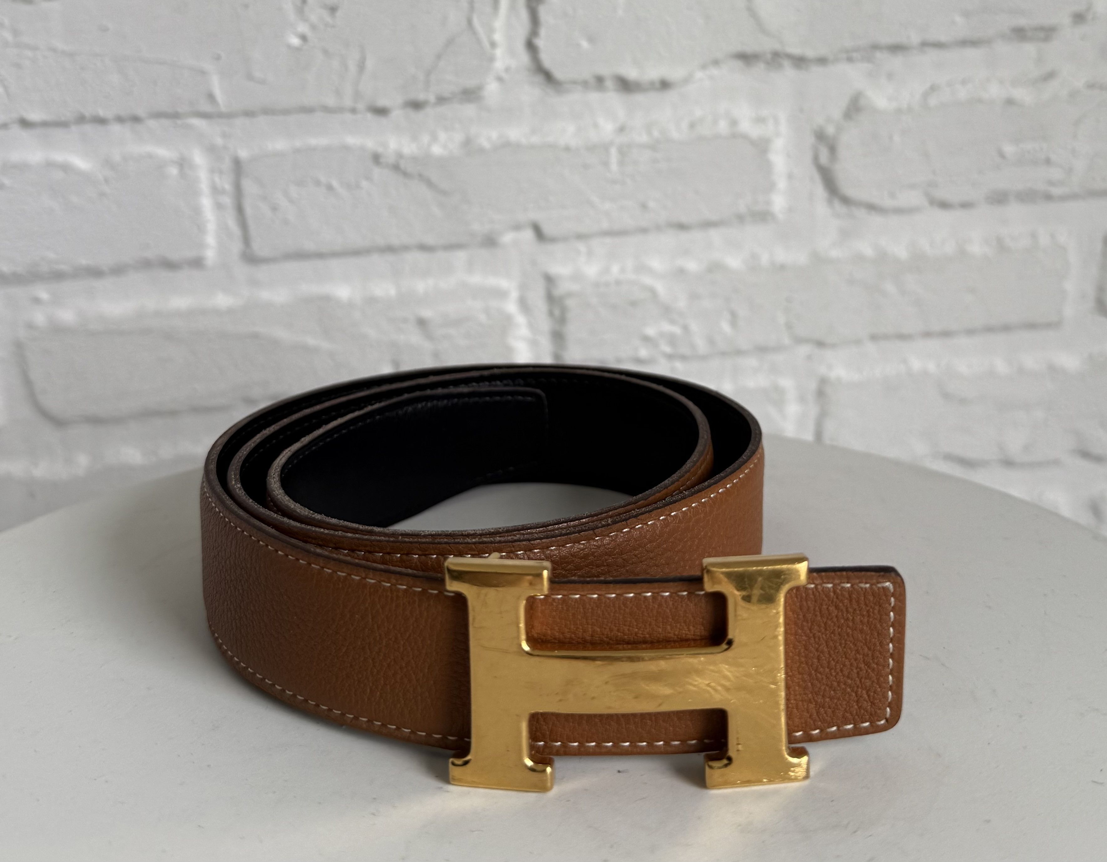 Hermes H Belt Reversible Brown Black Leather Gold H Buckle