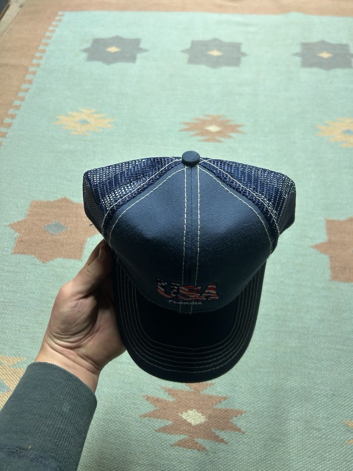Vintage Vtg trucker hat Florida USA American flag blue snapback Size ONE SIZE - 3 Thumbnail
