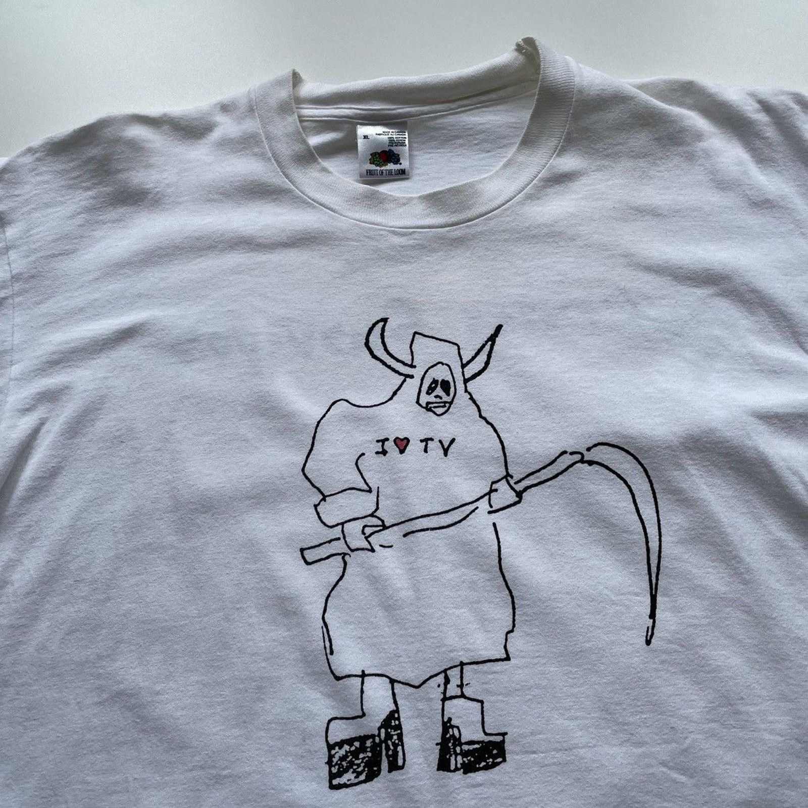 Fruit Of The Loom Vintage 90s I Heart TV Devil Graphic T Shirt XL White Rare Size US XL / EU 56 / 4 - 2 Thumbnail