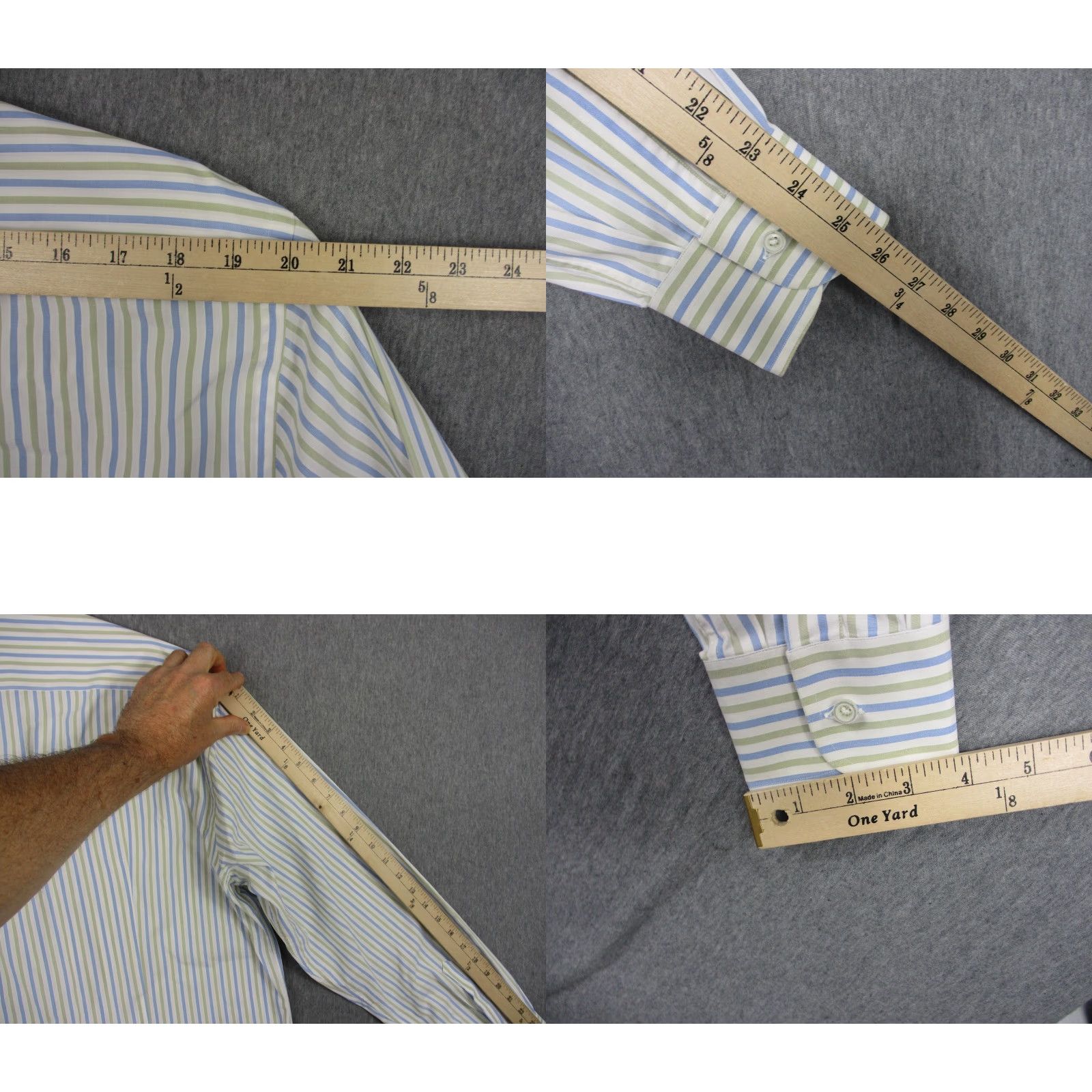 Brioni Brioni Shirt Mens 17 Multicolor Green Blue Stripe Button-Down Dress Long Sleeve Italy Size 46R - 8 Thumbnail
