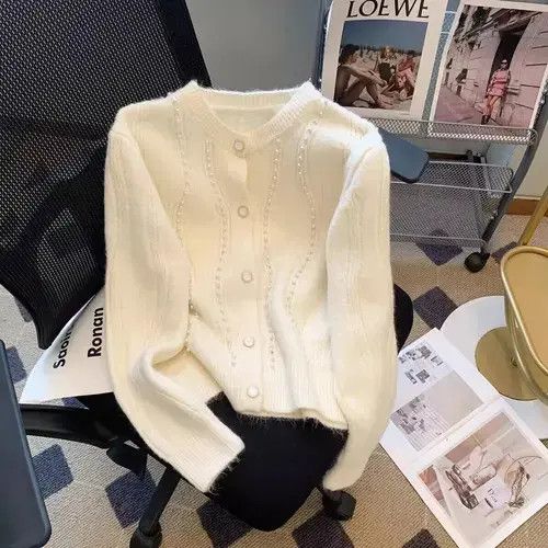 Japanese Brand White small fragrant knitted cardigan sweater Size S / US 4 / IT 40 - 1 Thumbnail