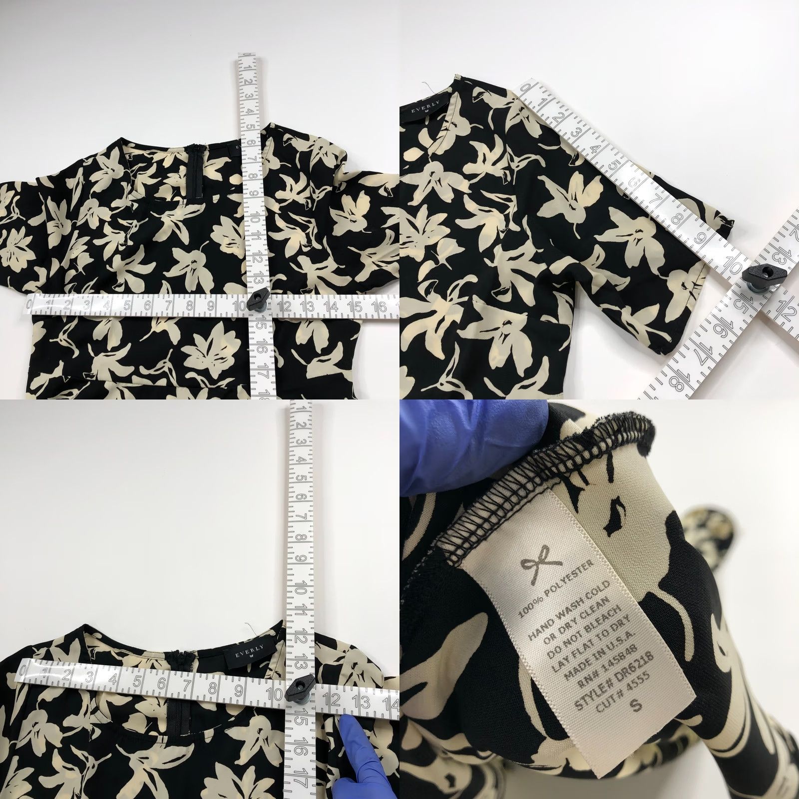 Anthropologie Everly Anthropologie Small A-Line Mini Dress All Over Print Floral Black Ivory Short Sleeve Pullover Round Neck Lined Women's Mini Dress Size S / US 4 / IT 40 - 8 Thumbnail