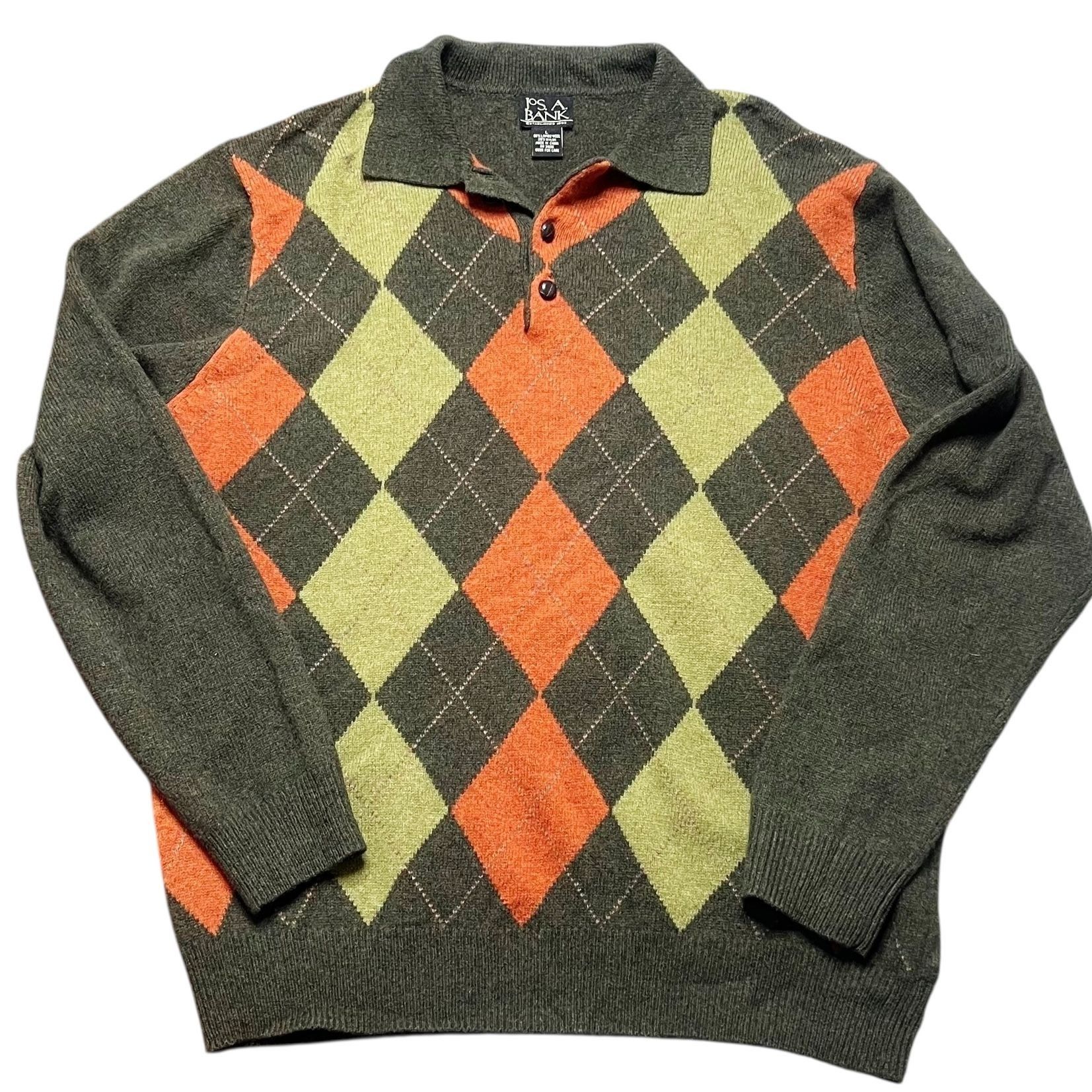Jos. A. Bank Jos. A Bank Sweater Mens Size L Green Orange Argyle Pullover Size US L / EU 52-54 / 3 - 1 Thumbnail