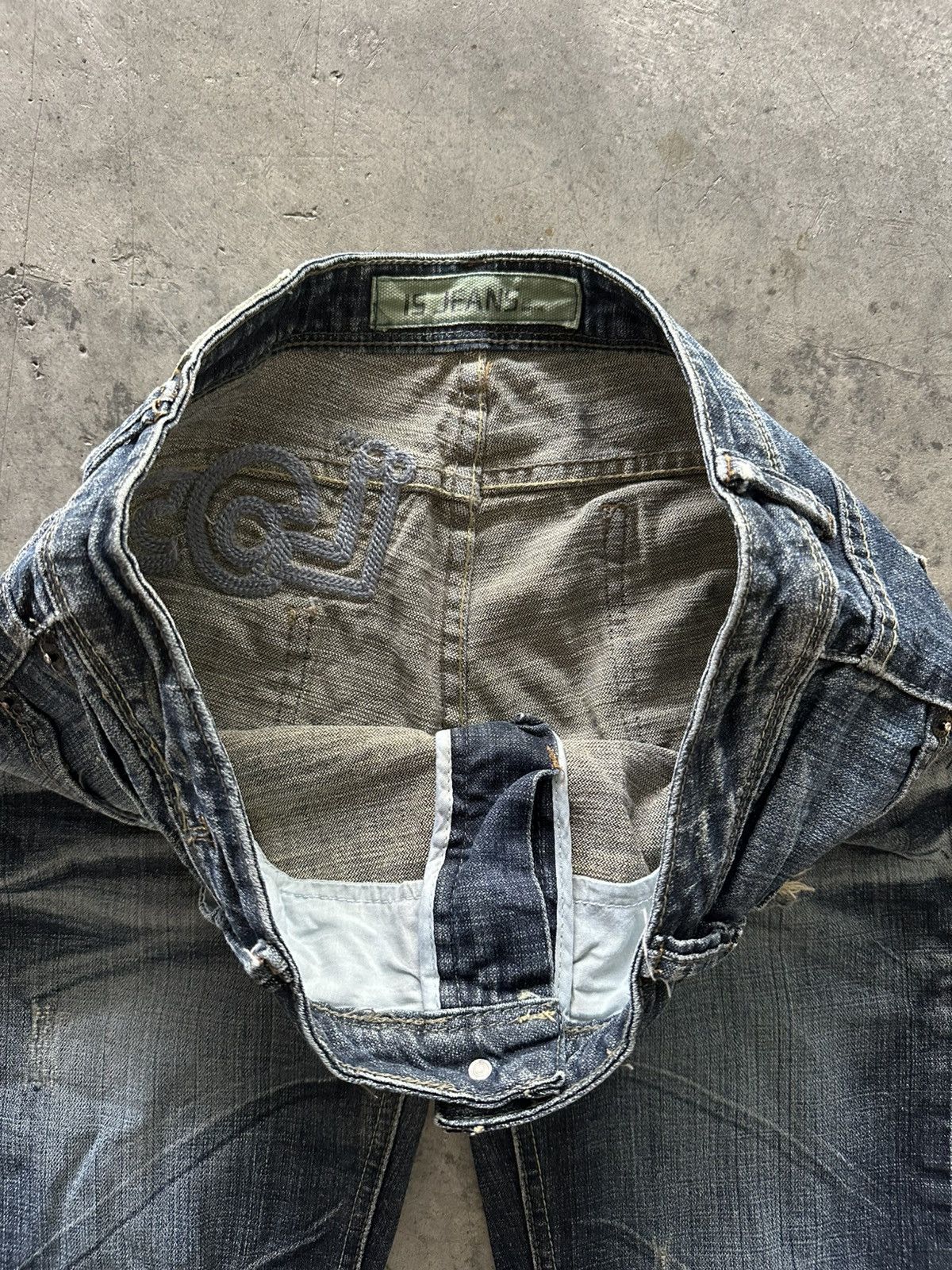 If Six Was Nine Y2K Japanese Whisker Wash Flared Jeans Size 33" - 6 Thumbnail