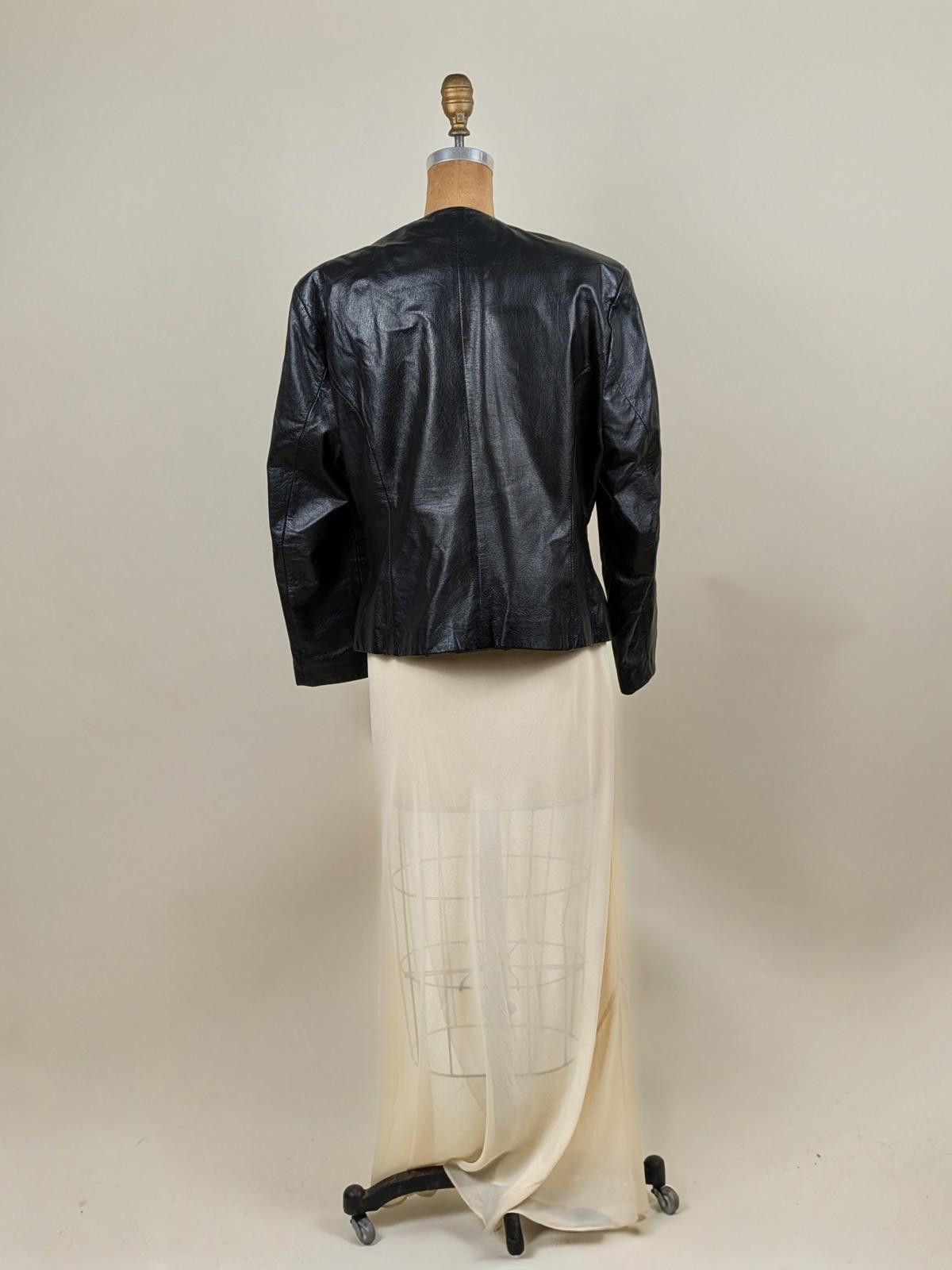 Maximilian Davis 1990's collarless black leather jacket Size L / US 10 / IT 46 - 5 Thumbnail