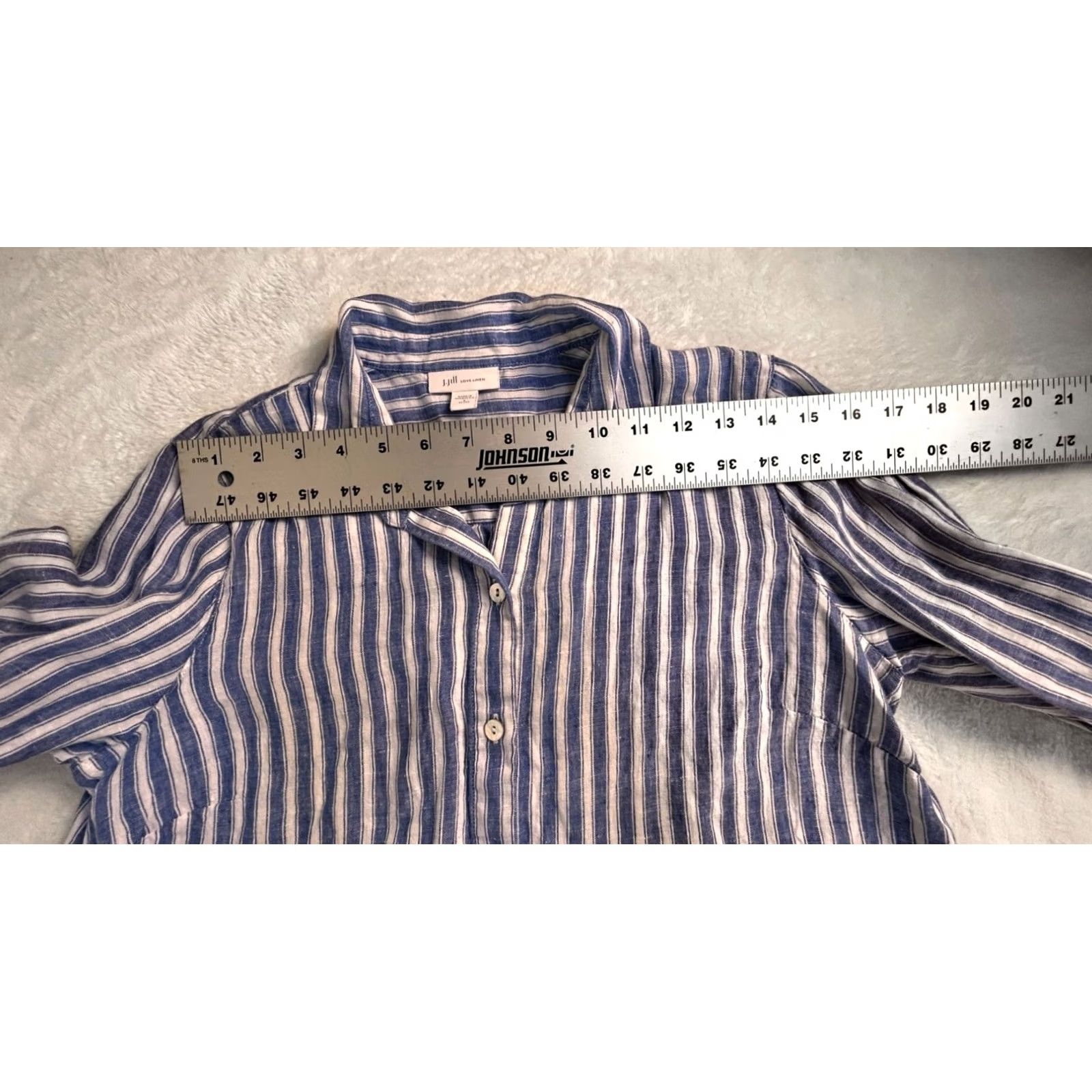 J. Jill J.Jill Love Linen Blue Striped Button-Up Shirt Small Petite Long Sleeve Womens Shirt Size S / US 4 / IT 40 - 6 Thumbnail